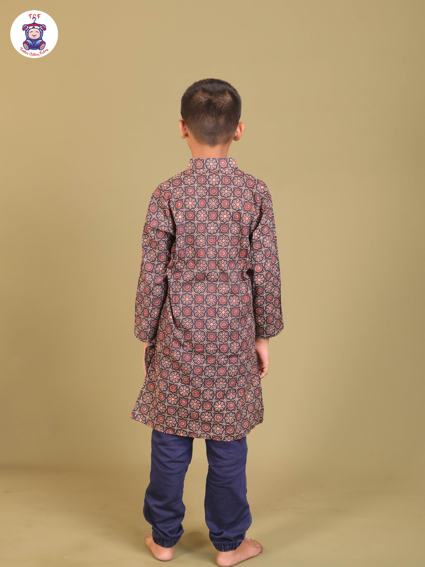 Navy Blue - Boys Printed Long Kurta