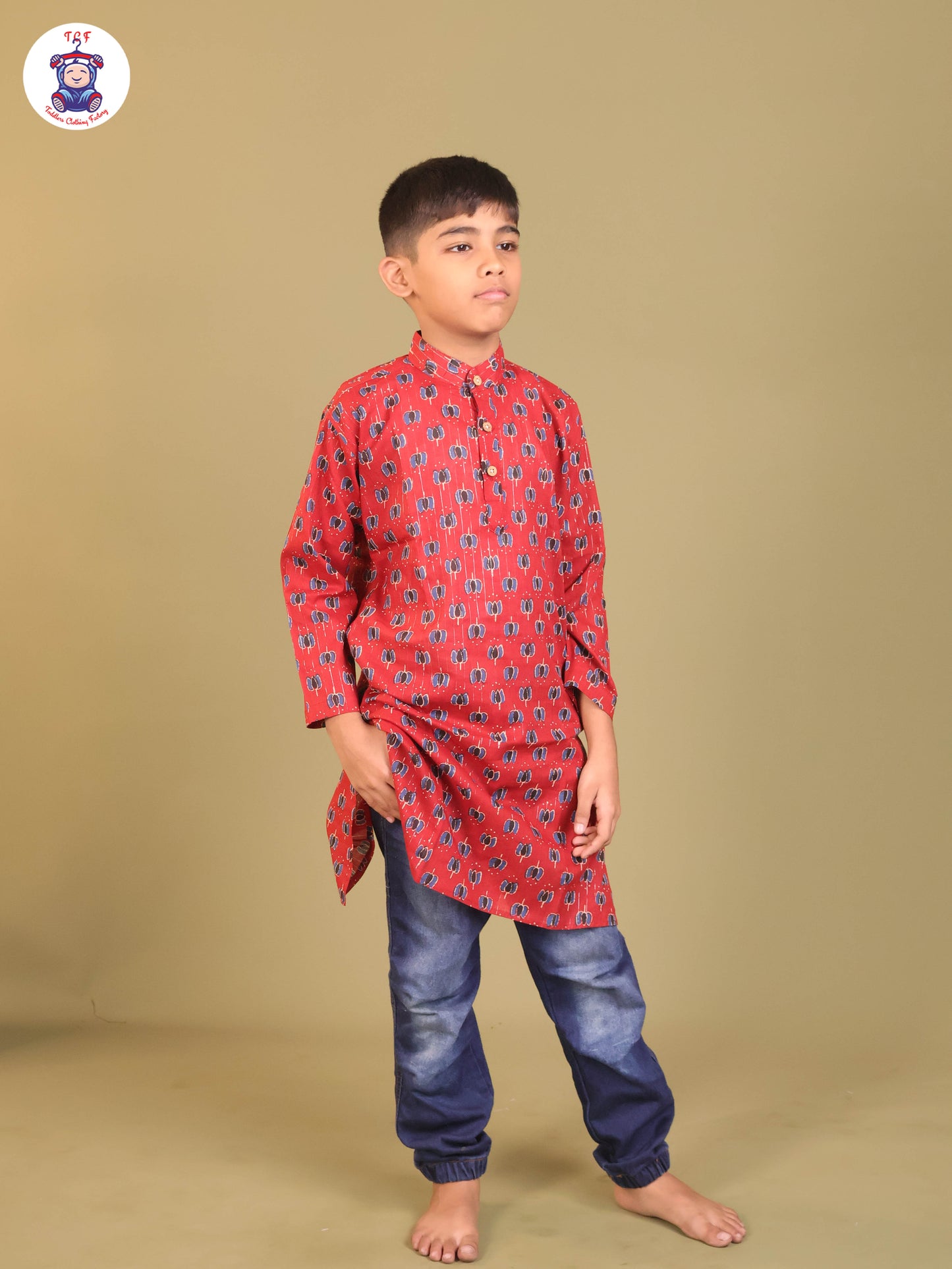 Maroon & Blue - Boys Printed Long Kurta