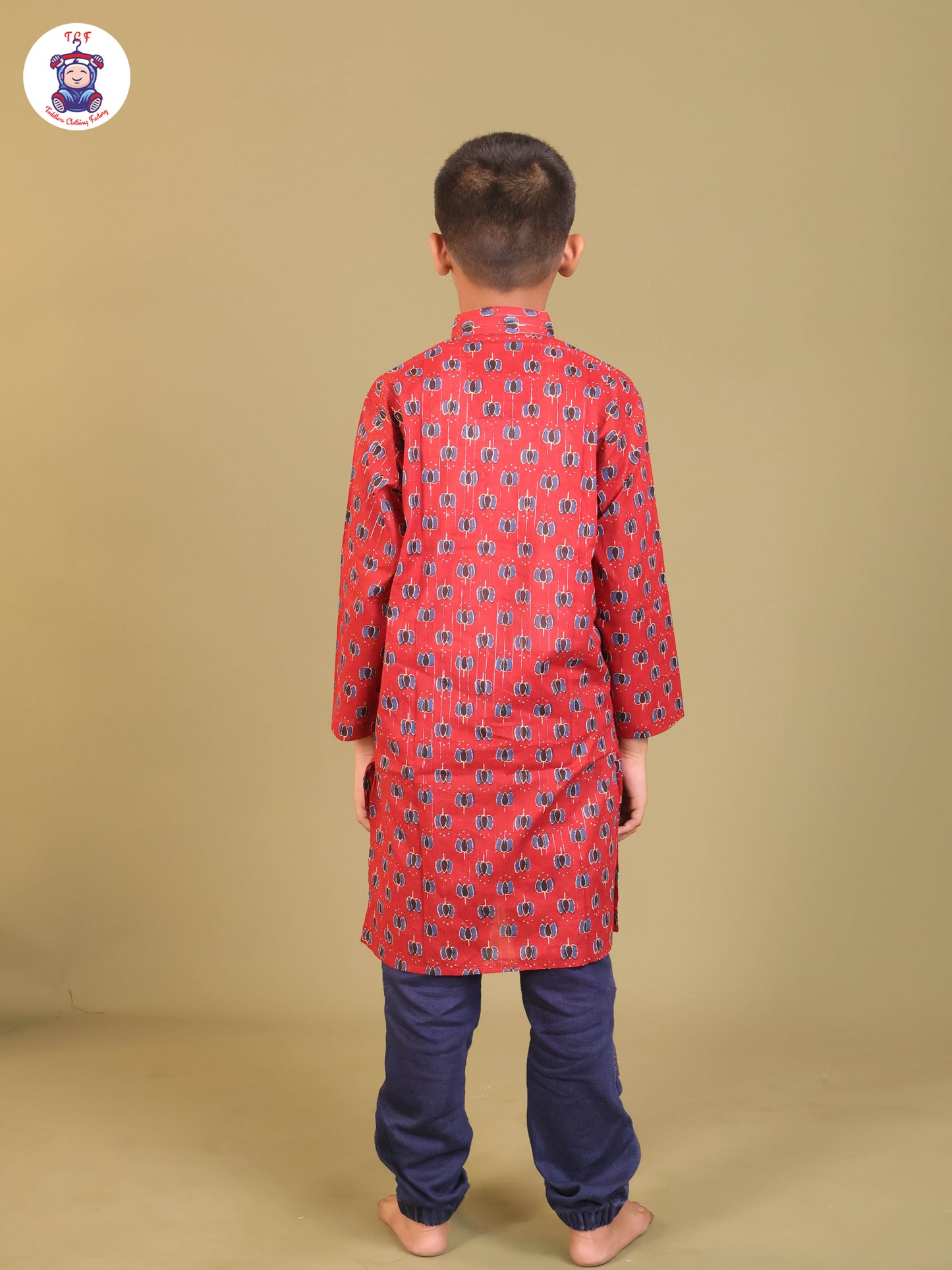 Maroon & Blue - Boys Printed Long Kurta
