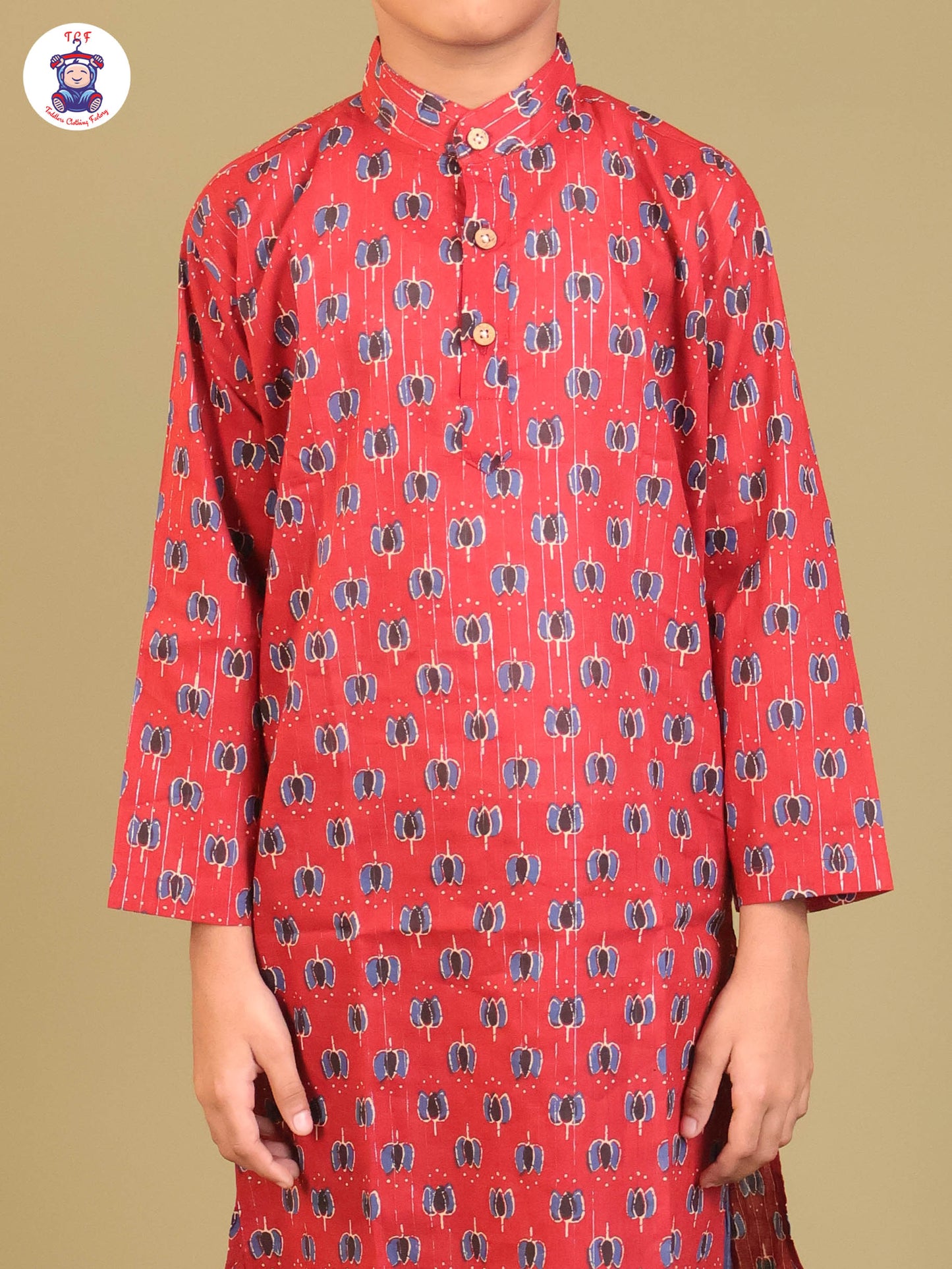 Maroon & Blue - Boys Printed Long Kurta