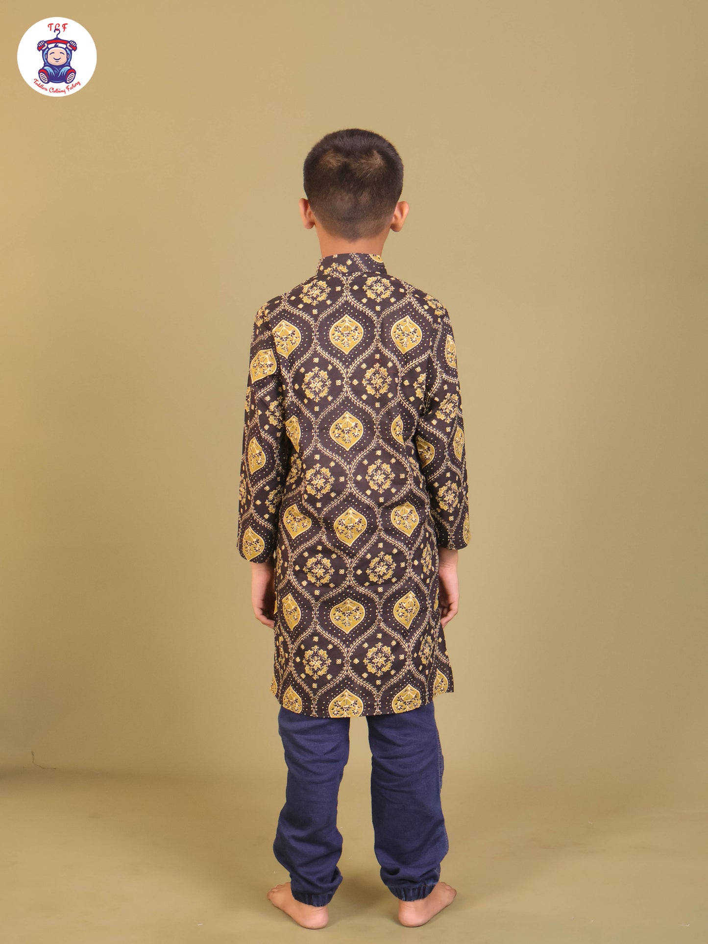 Black & Green - Boys Printed Long Kurta