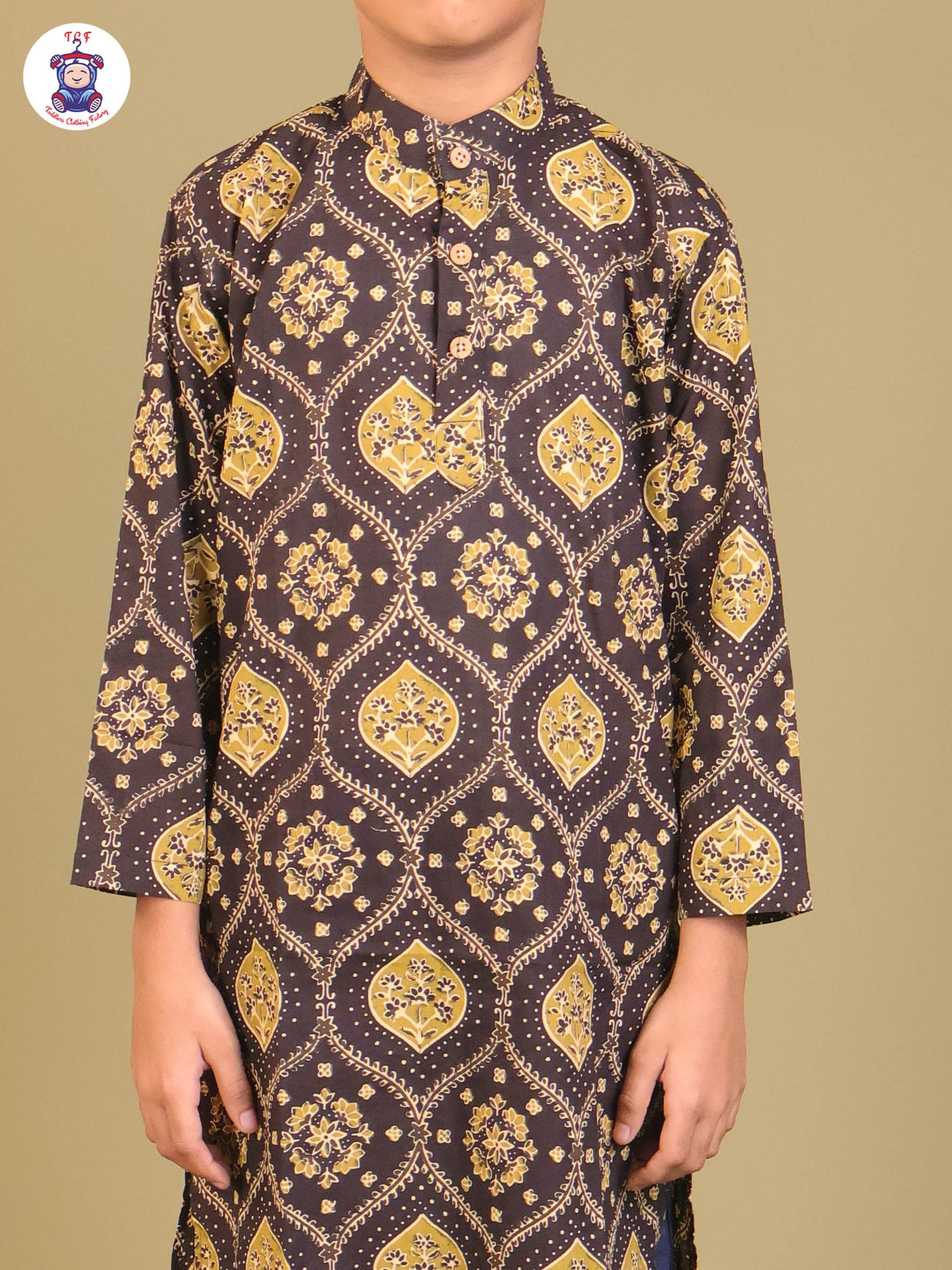 Black & Green - Boys Printed Long Kurta