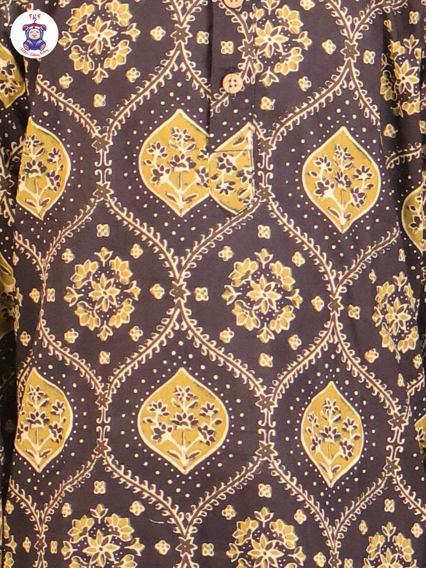 Black & Green - Boys Printed Long Kurta