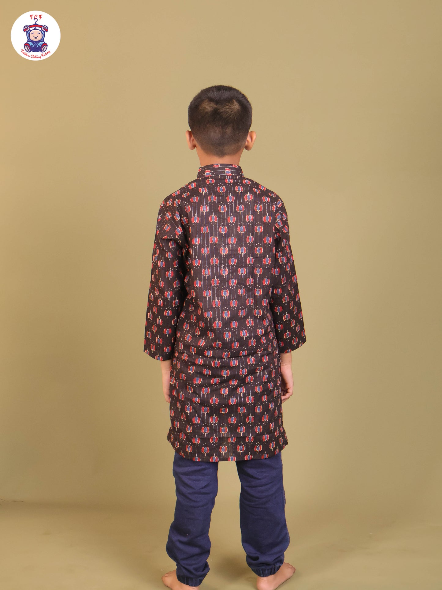 Black & Maroon - Boys Printed Long Kurta
