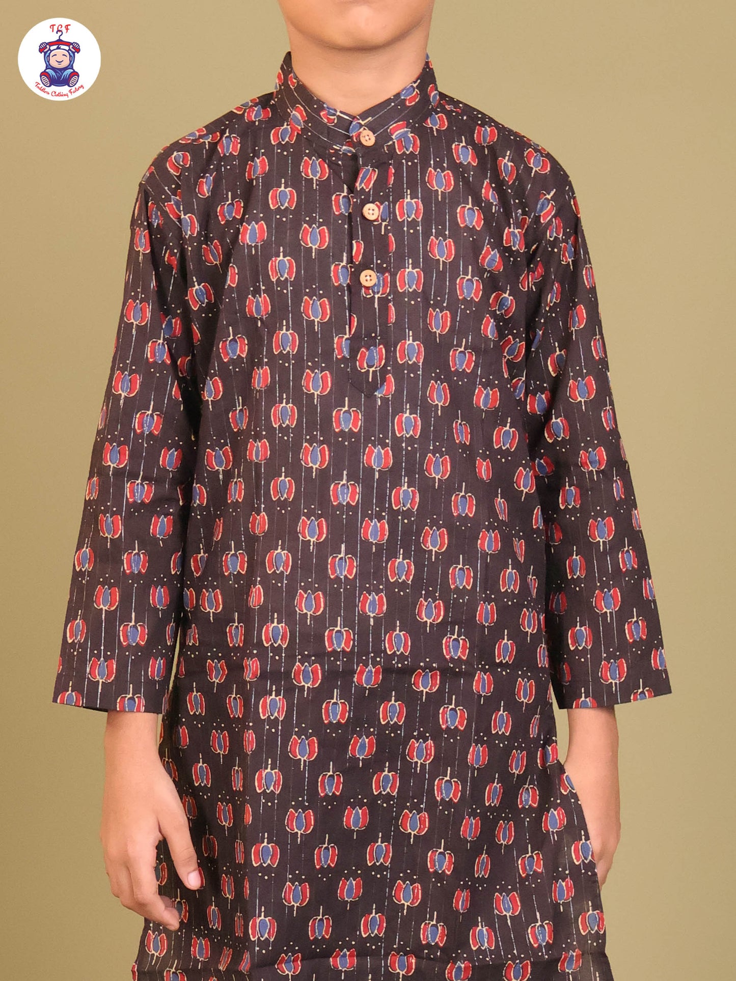 Black & Maroon - Boys Printed Long Kurta