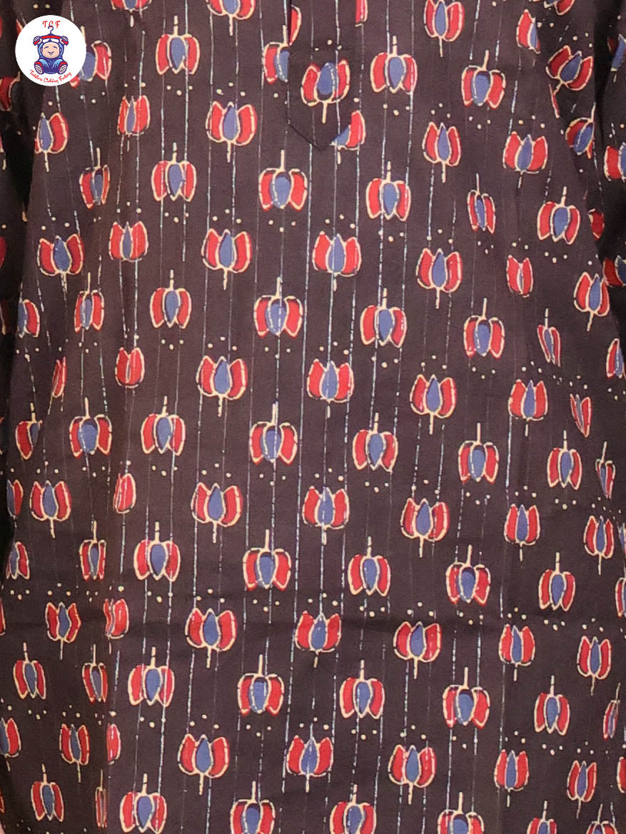 Black & Maroon - Boys Printed Long Kurta