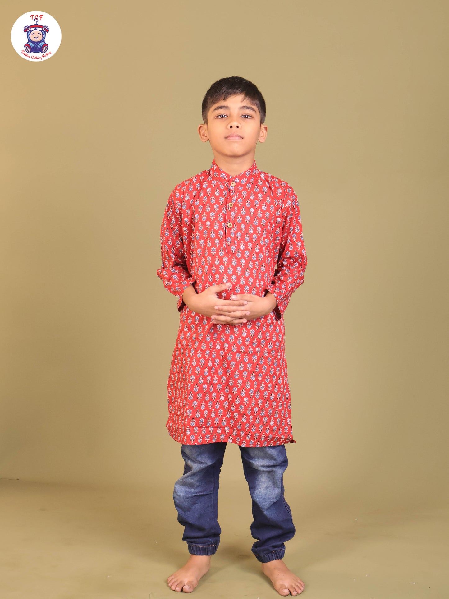 Maroon & Blue - Boys Printed Long Kurta