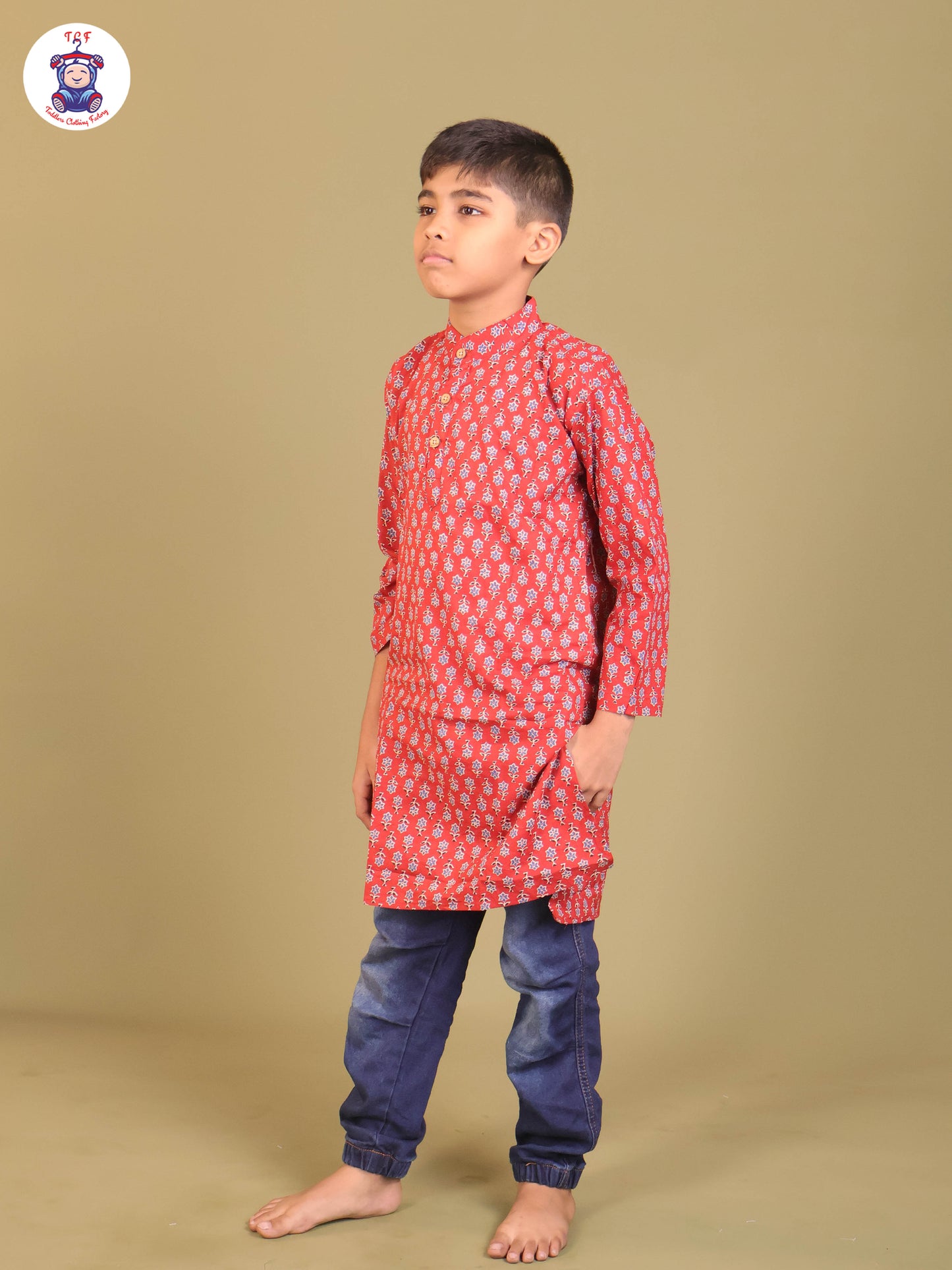 Maroon & Blue - Boys Printed Long Kurta