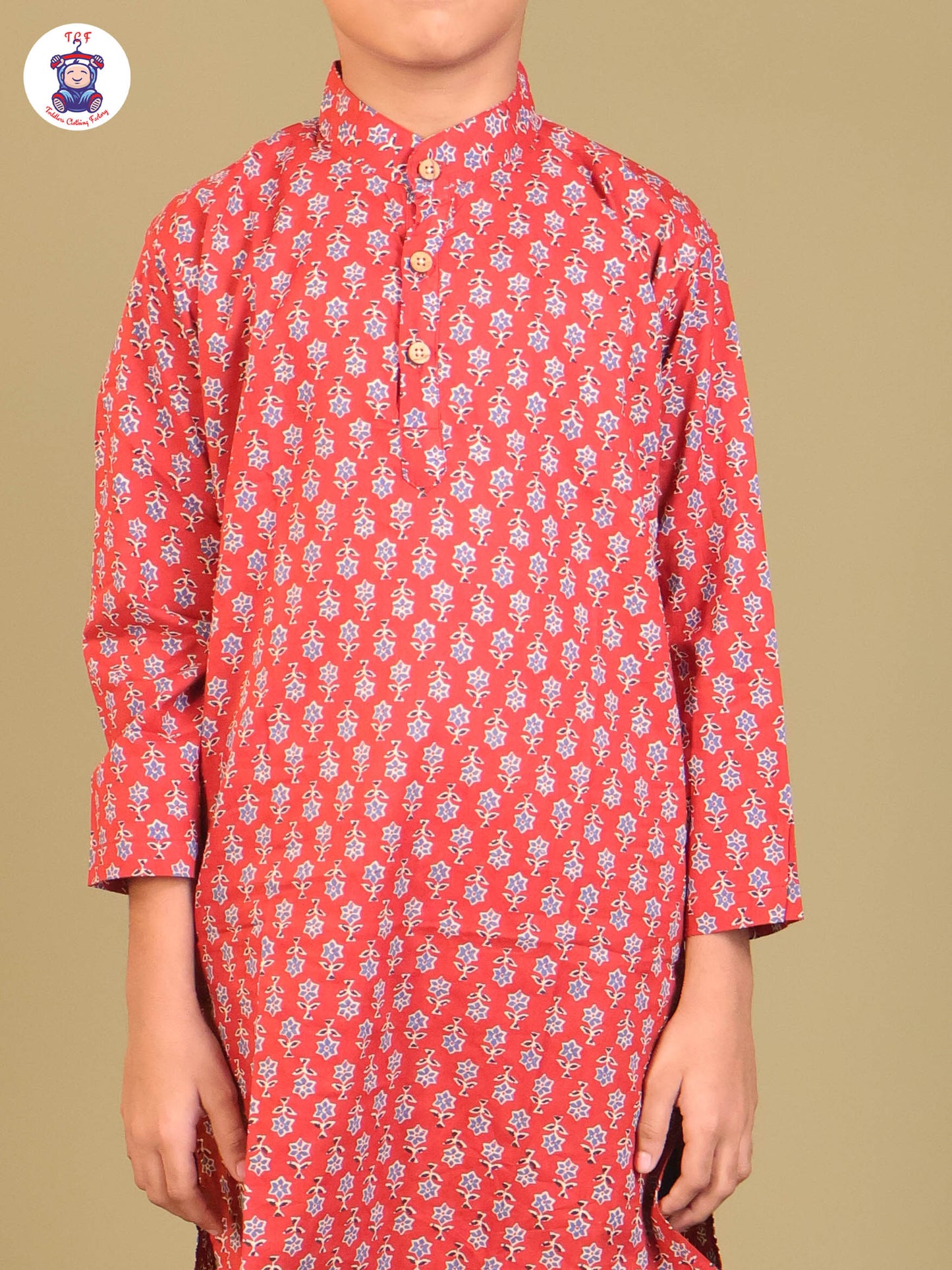 Maroon & Blue - Boys Printed Long Kurta