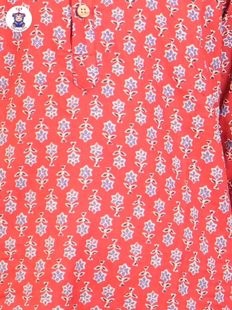Maroon & Blue - Boys Printed Long Kurta