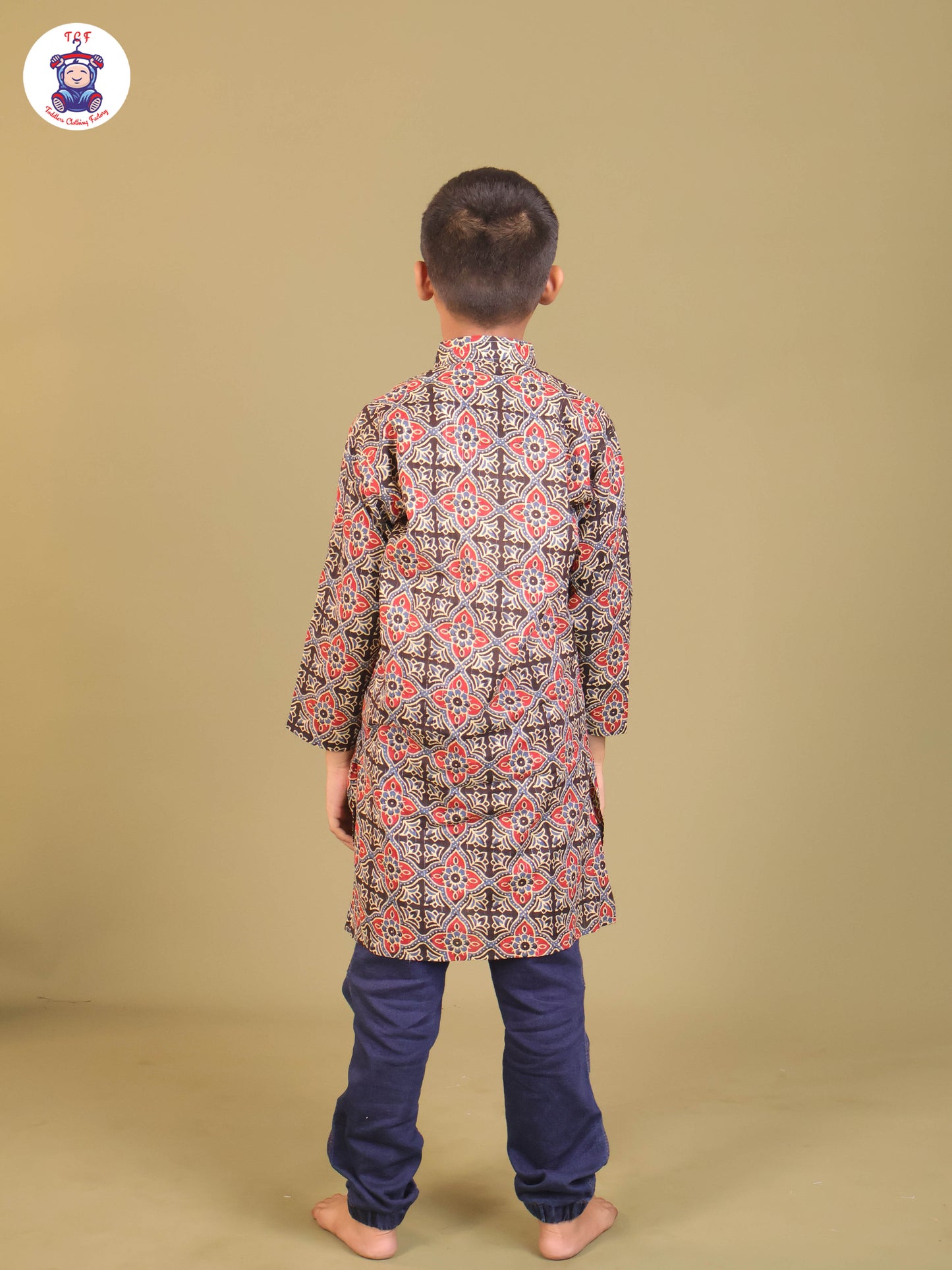 Black & Teal Blue - Boys Printed Long Kurta