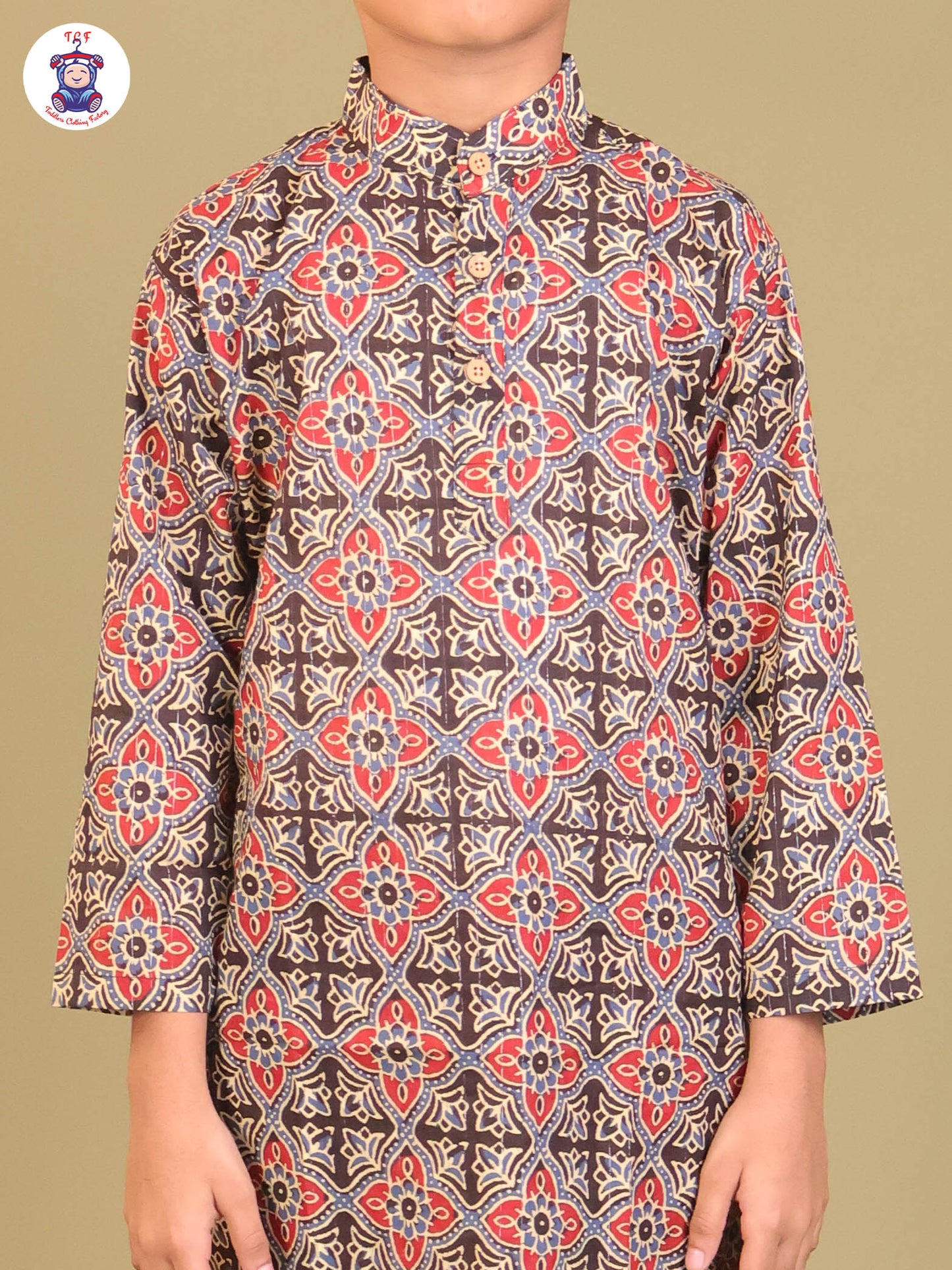 Black & Teal Blue - Boys Printed Long Kurta