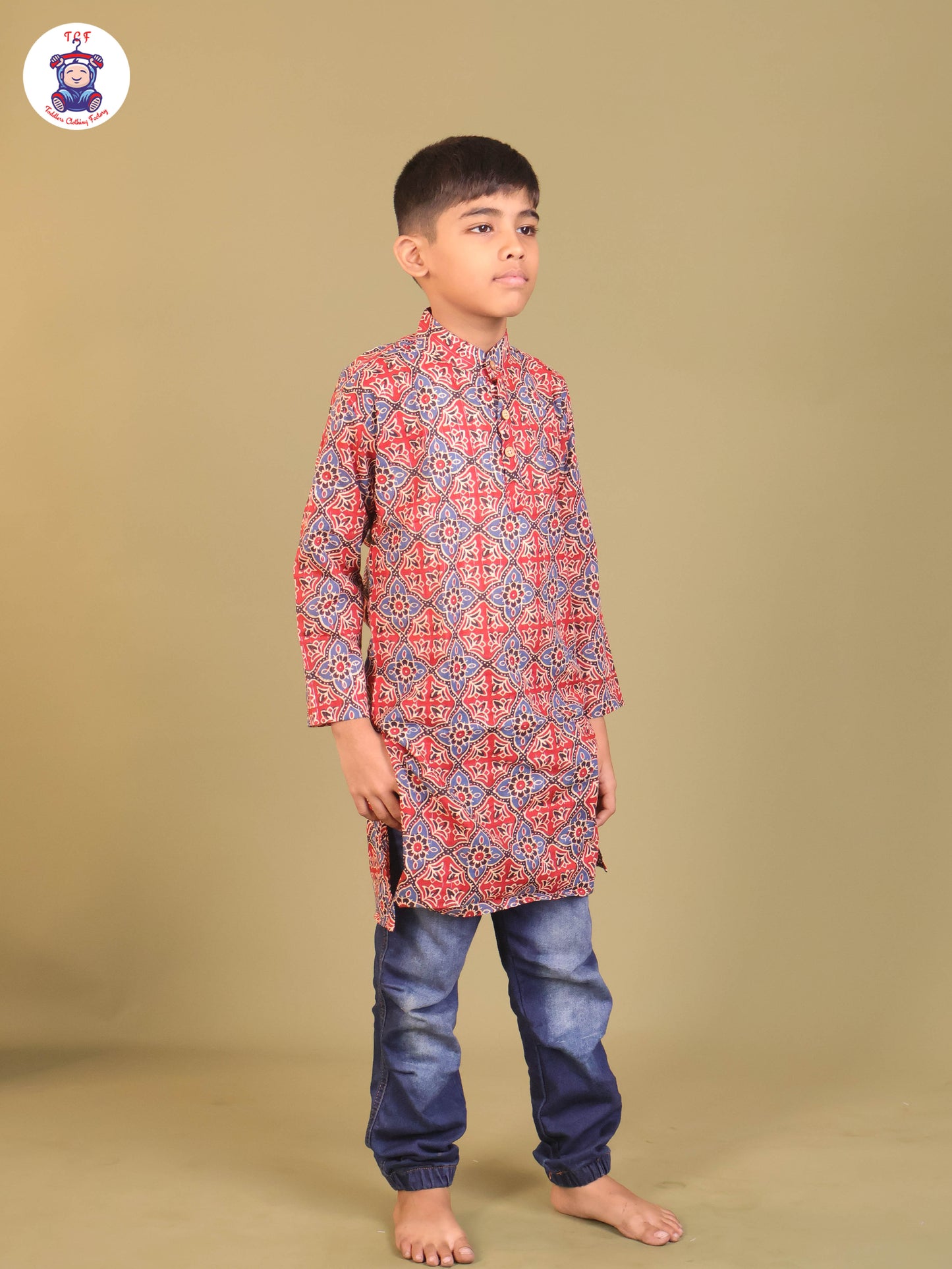 Maroon & Blue - Boys Printed Long Kurta