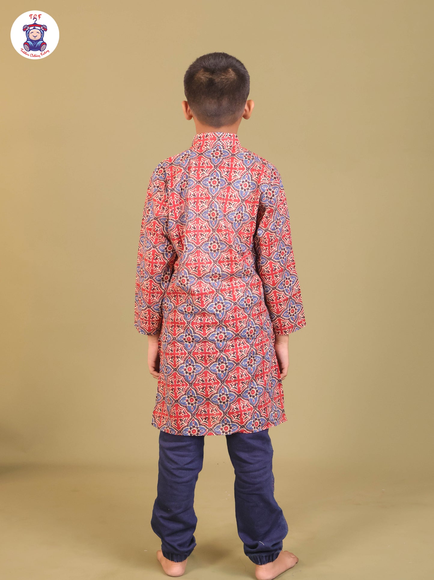 Maroon & Blue - Boys Printed Long Kurta