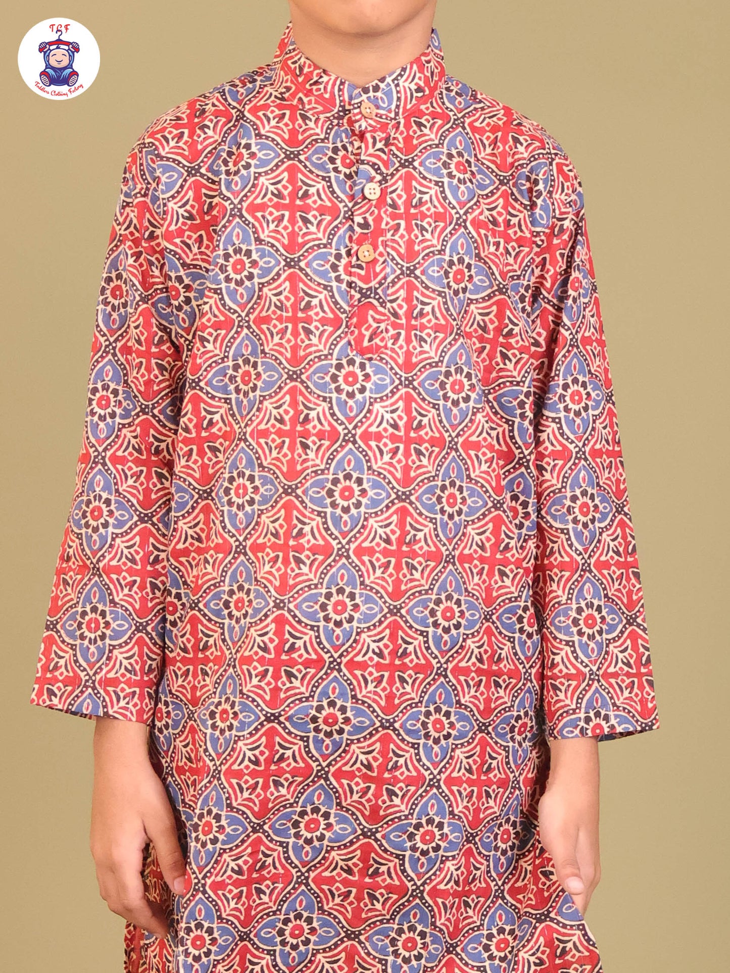 Maroon & Blue - Boys Printed Long Kurta