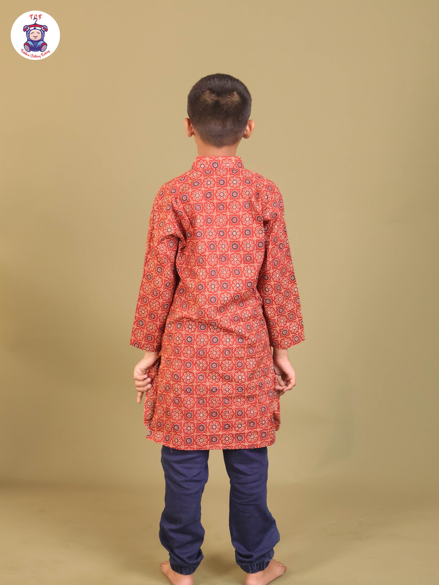 Brown - Boys Printed Long Kurta