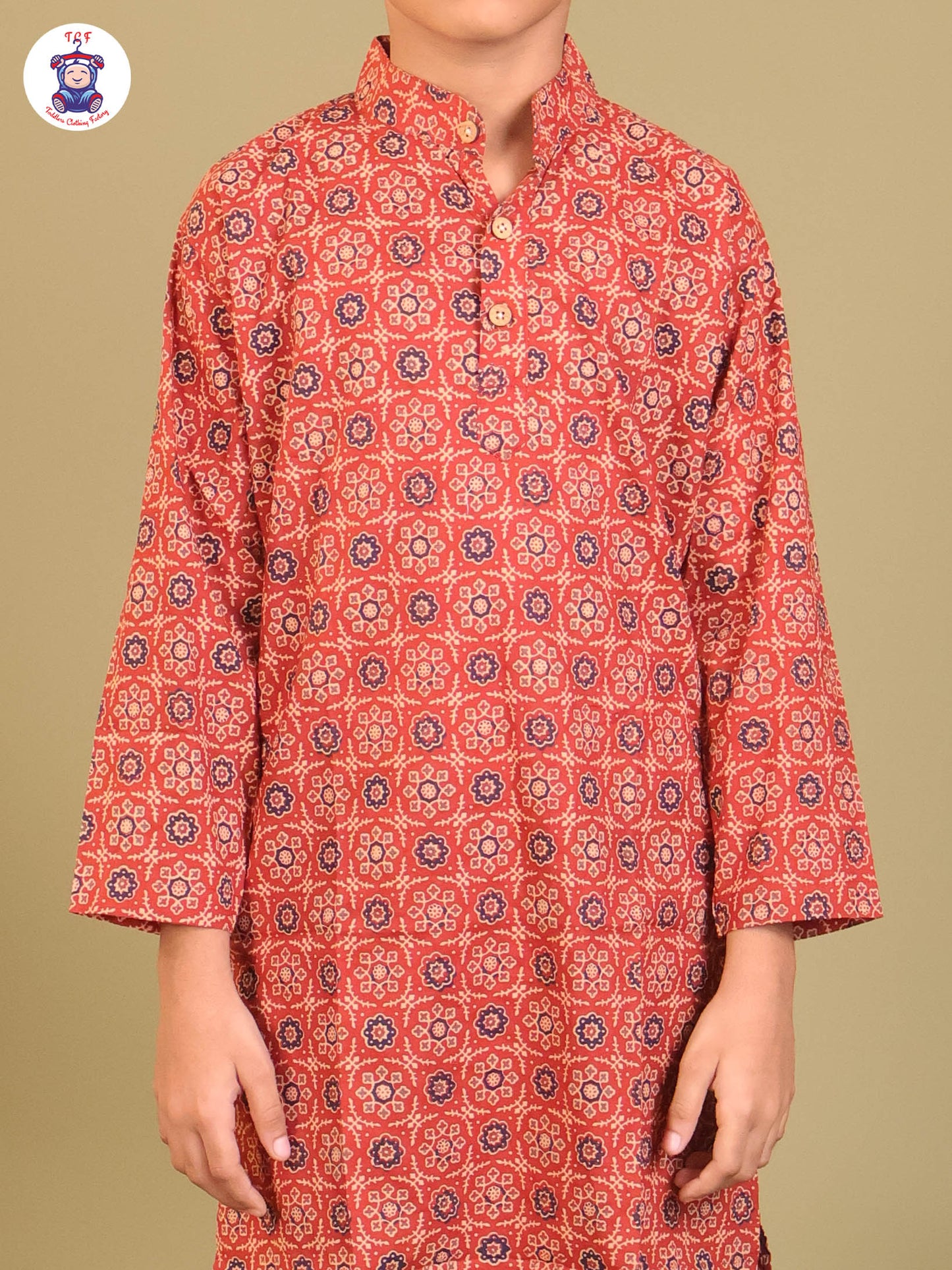 Brown - Boys Printed Long Kurta
