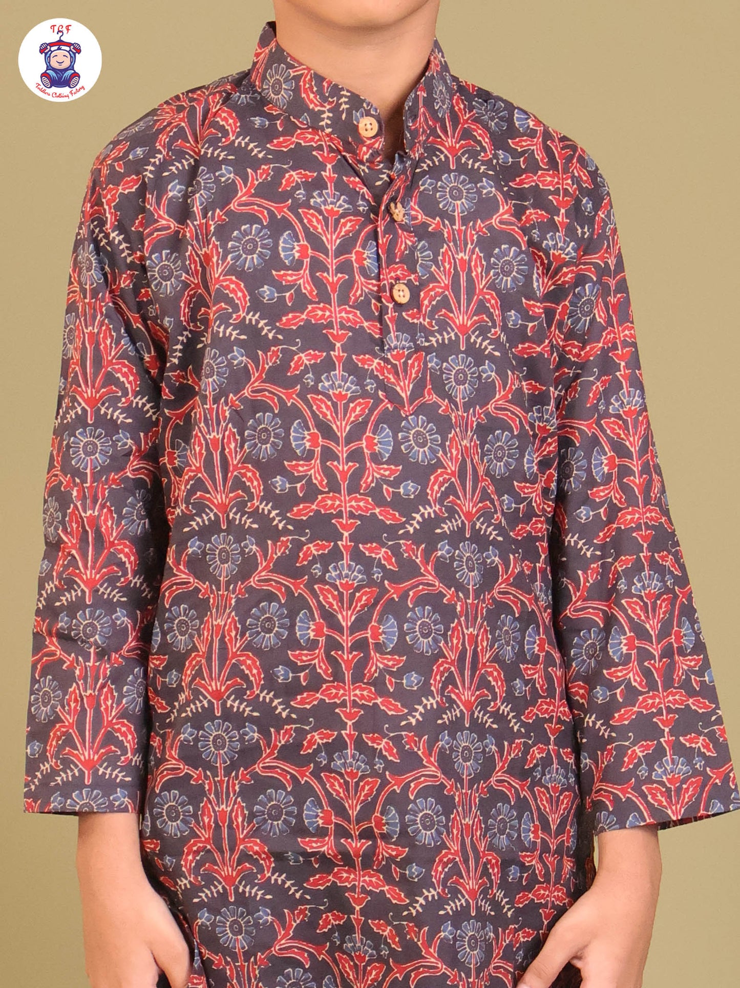 Brown - Boys Printed Long Kurta