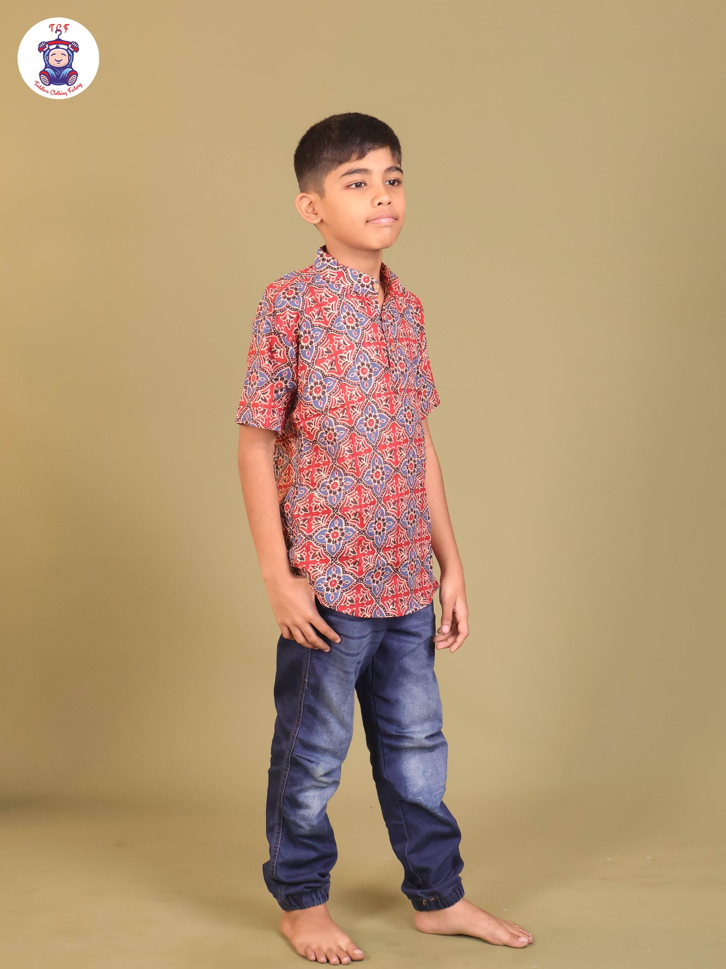 Maroon & Blue - Boys Printed Short Kurta