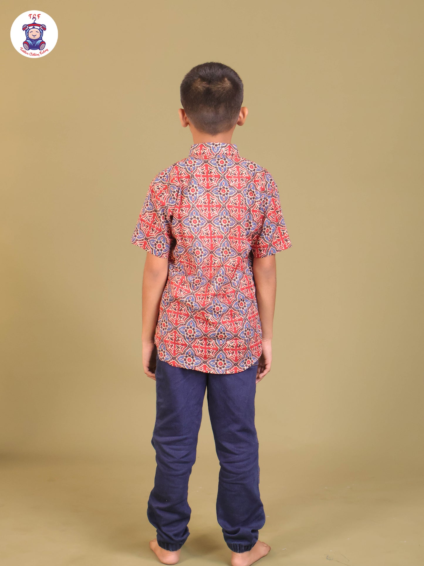 Maroon & Blue - Boys Printed Short Kurta