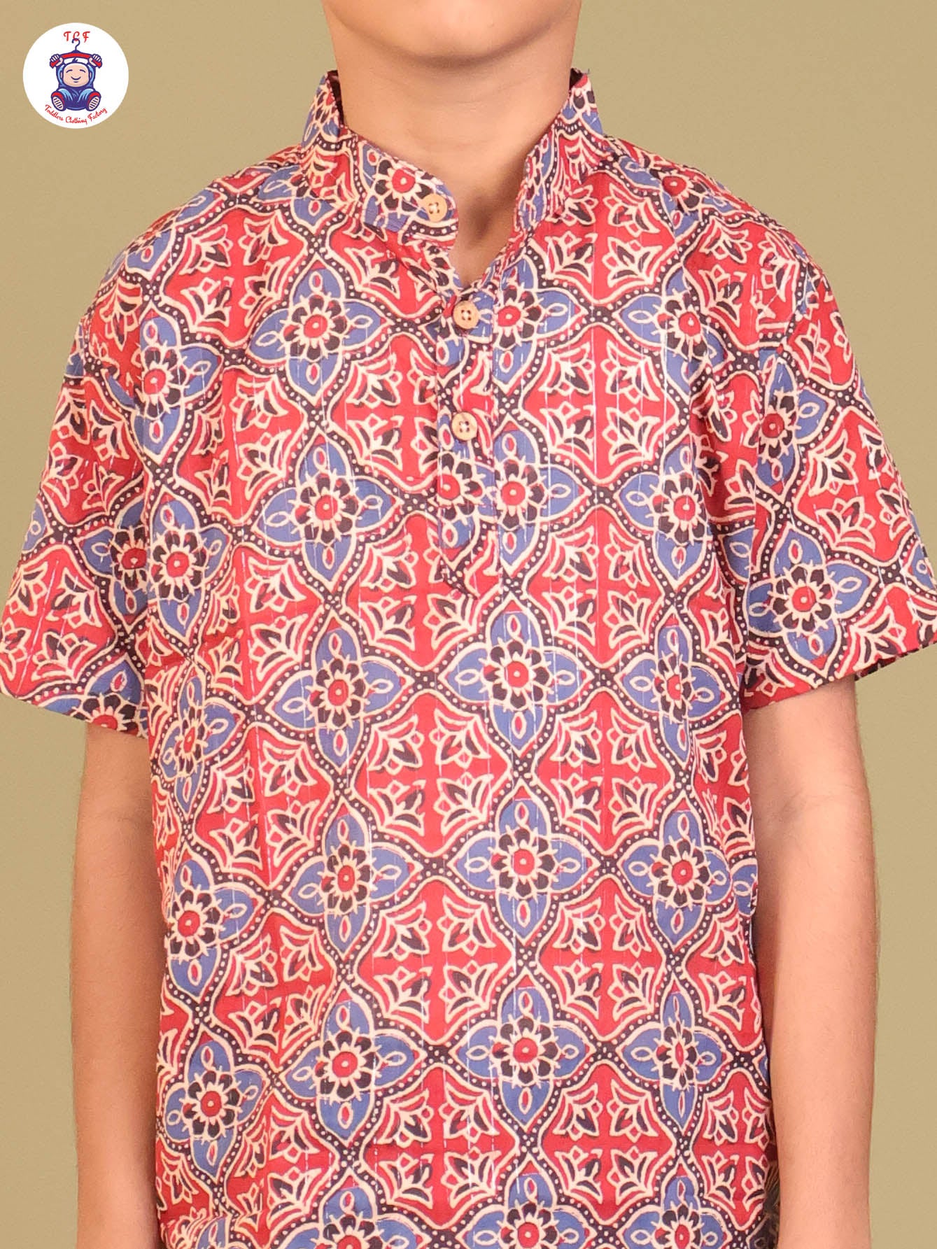 Maroon & Blue - Boys Printed Short Kurta