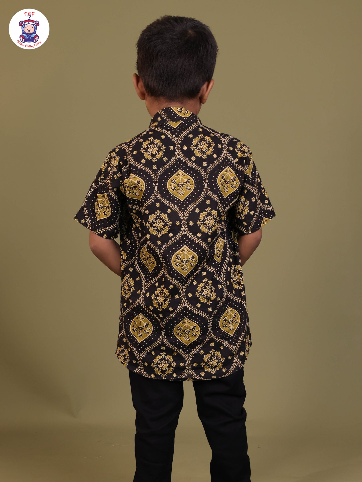 Black & Green - Boys Printed Short Kurta