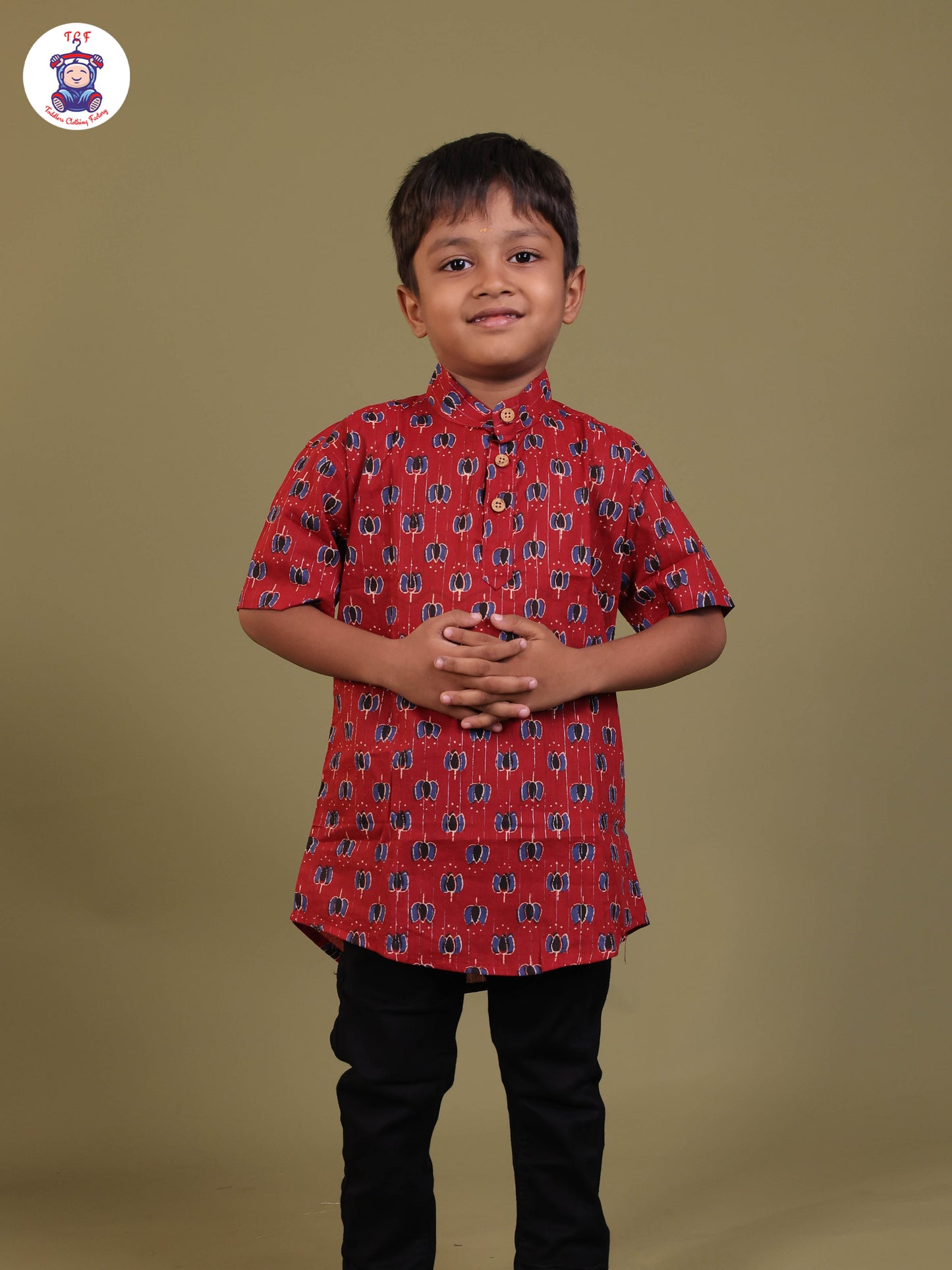 Maroon & Blue - Boys Printed Short Kurta