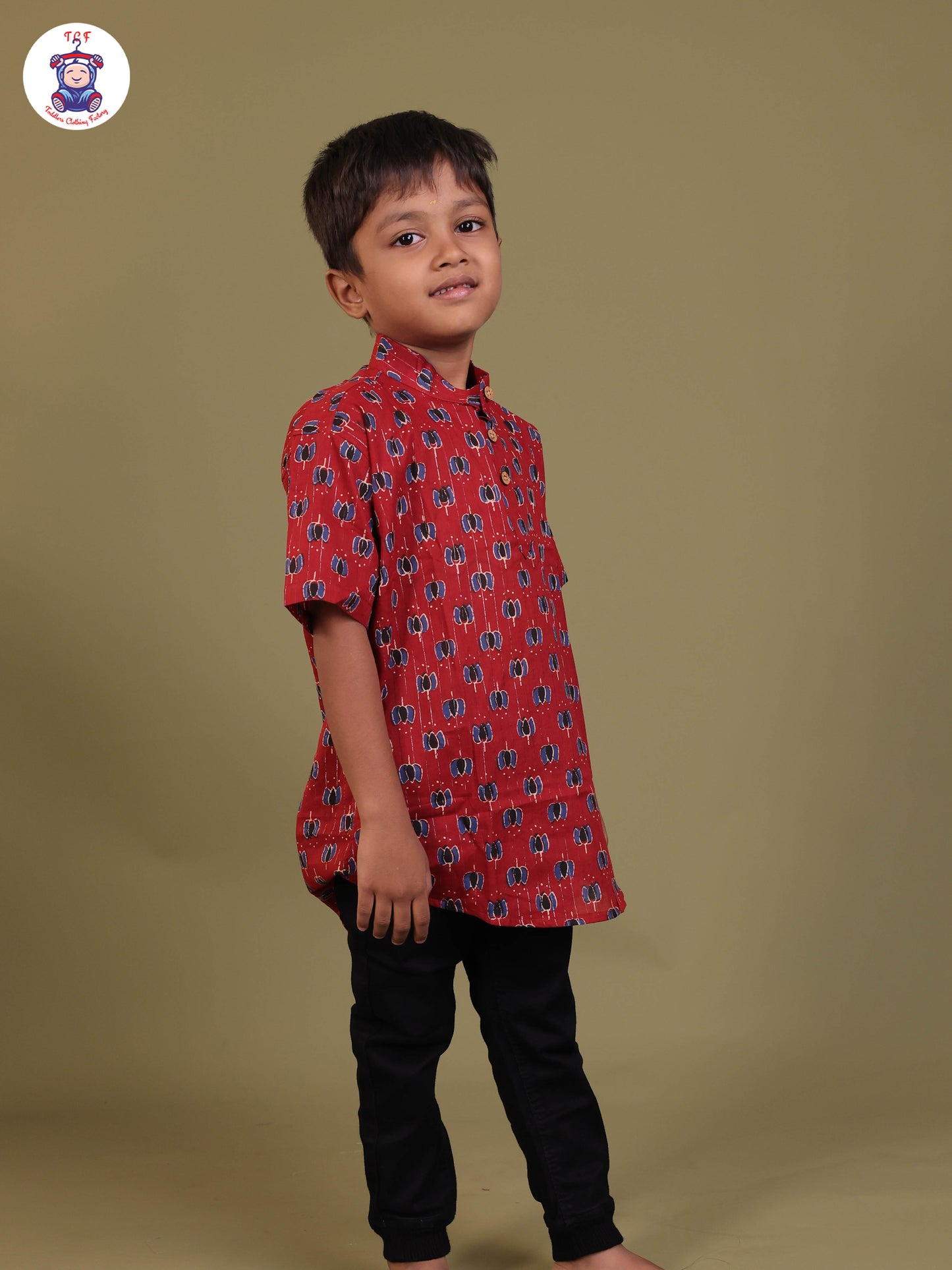 Maroon & Blue - Boys Printed Short Kurta