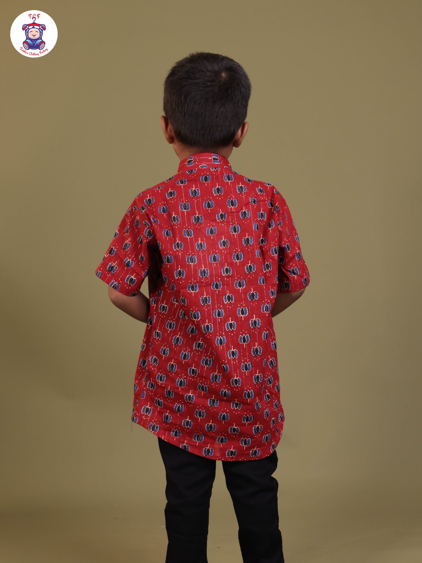 Maroon & Blue - Boys Printed Short Kurta