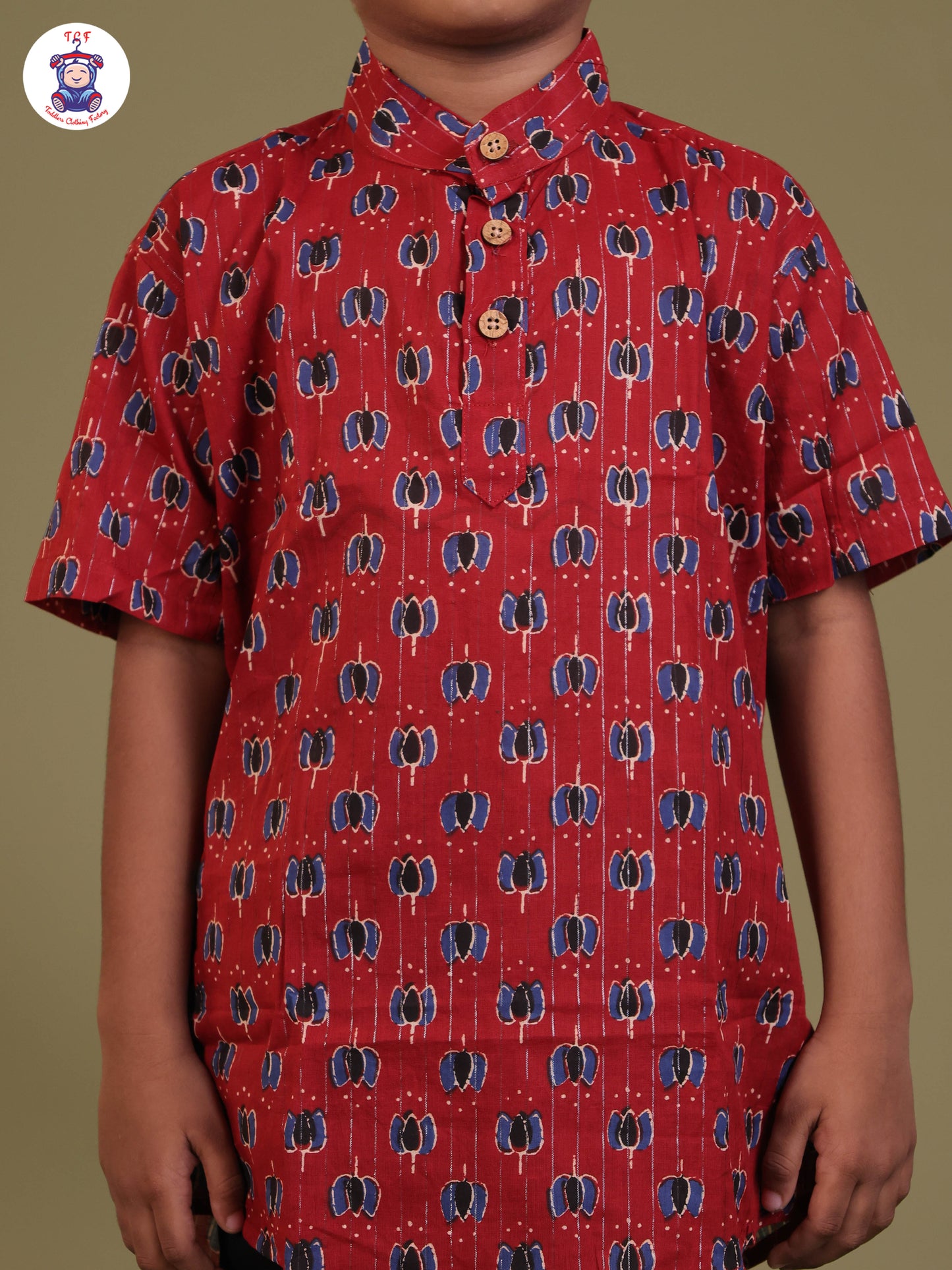 Maroon & Blue - Boys Printed Short Kurta