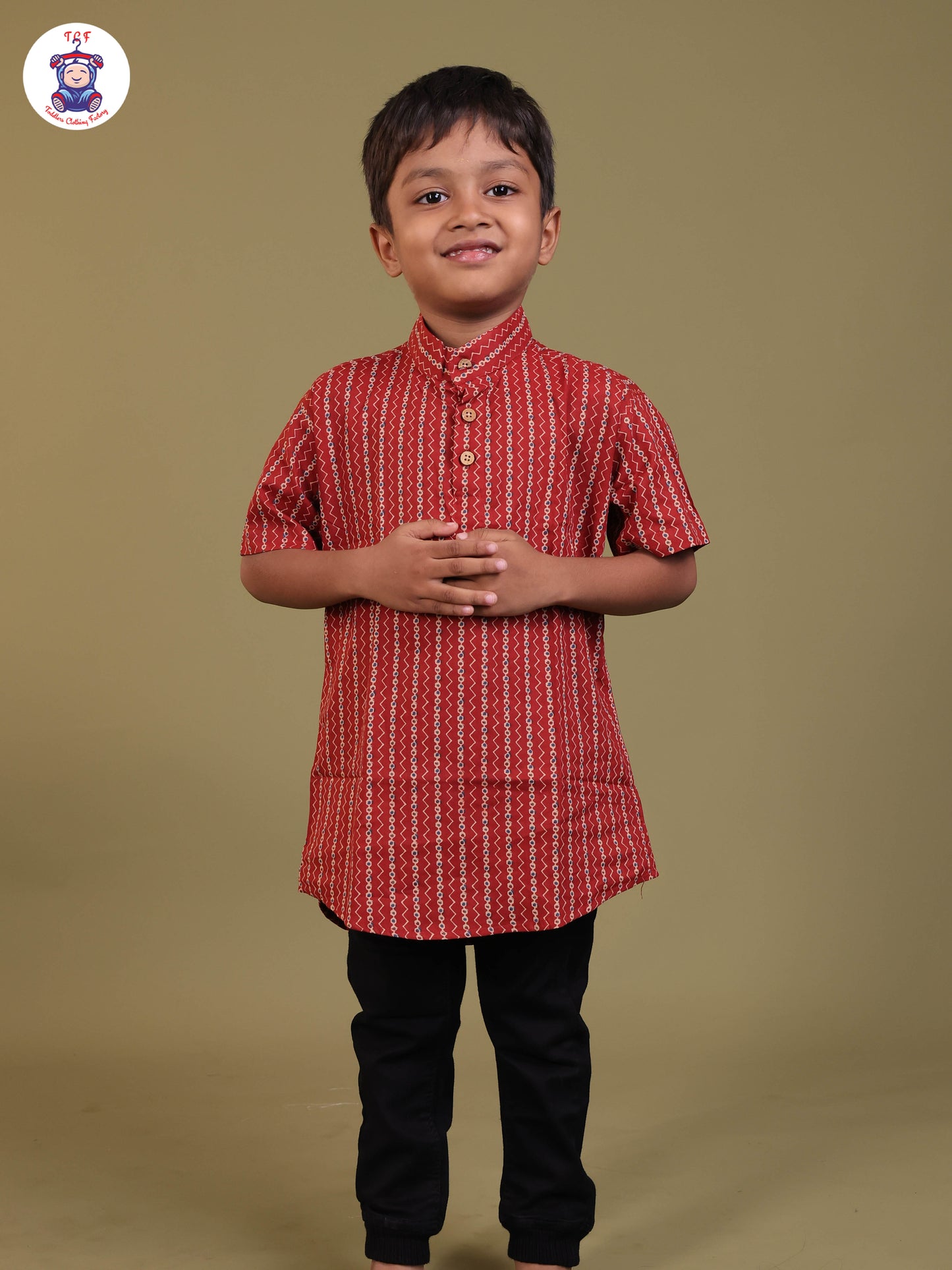 Maroon - Boys Printed Short Kurta