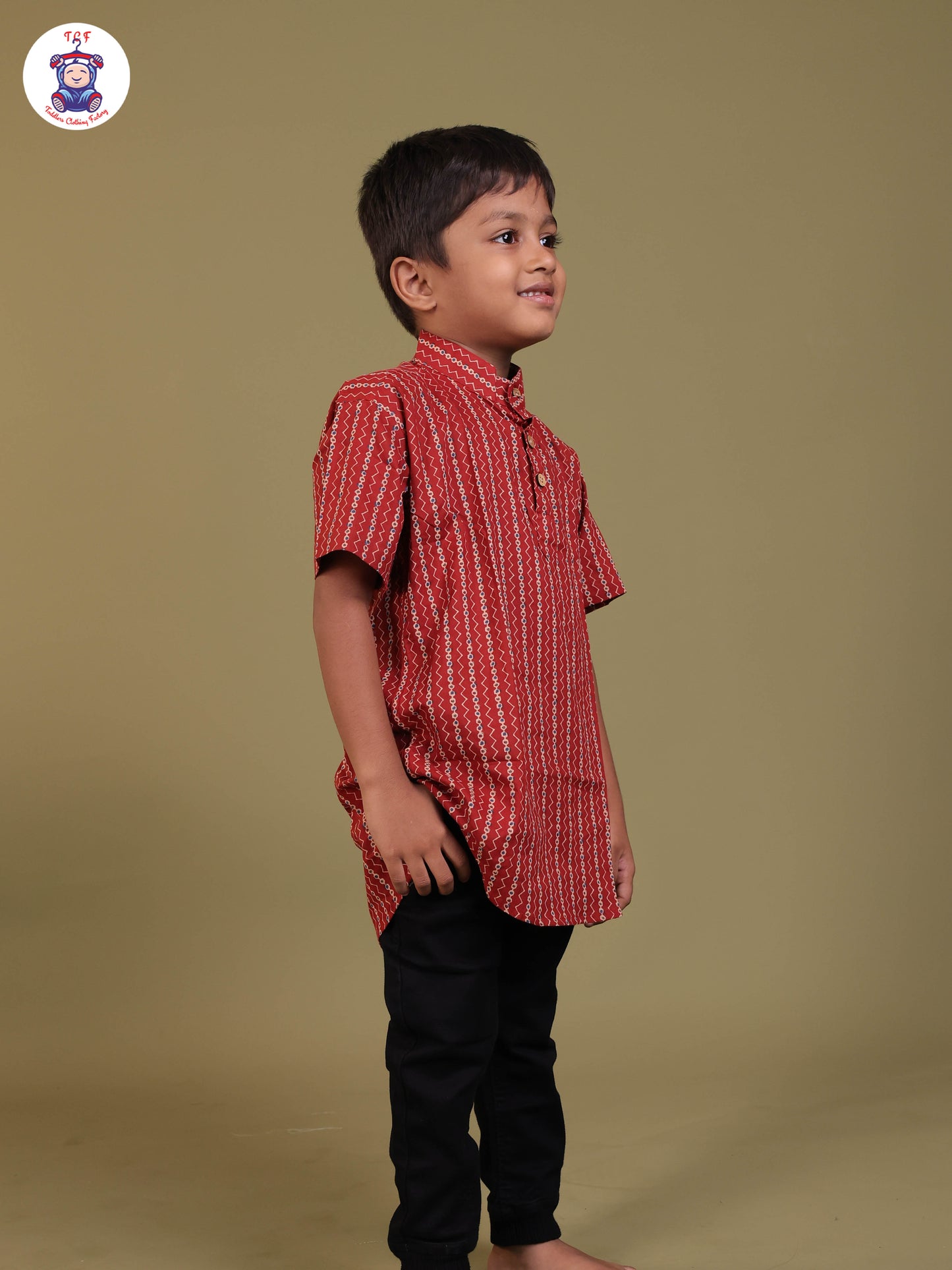 Maroon - Boys Printed Short Kurta