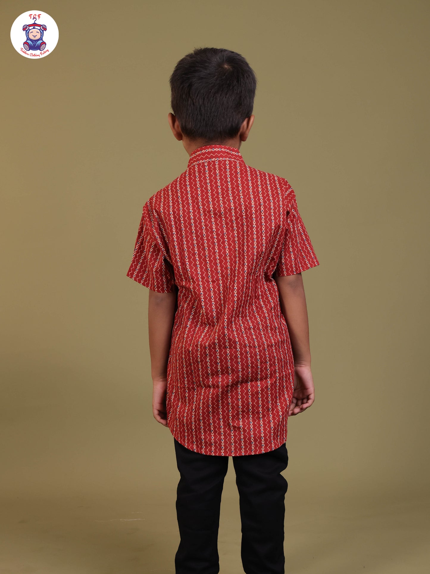Maroon - Boys Printed Short Kurta