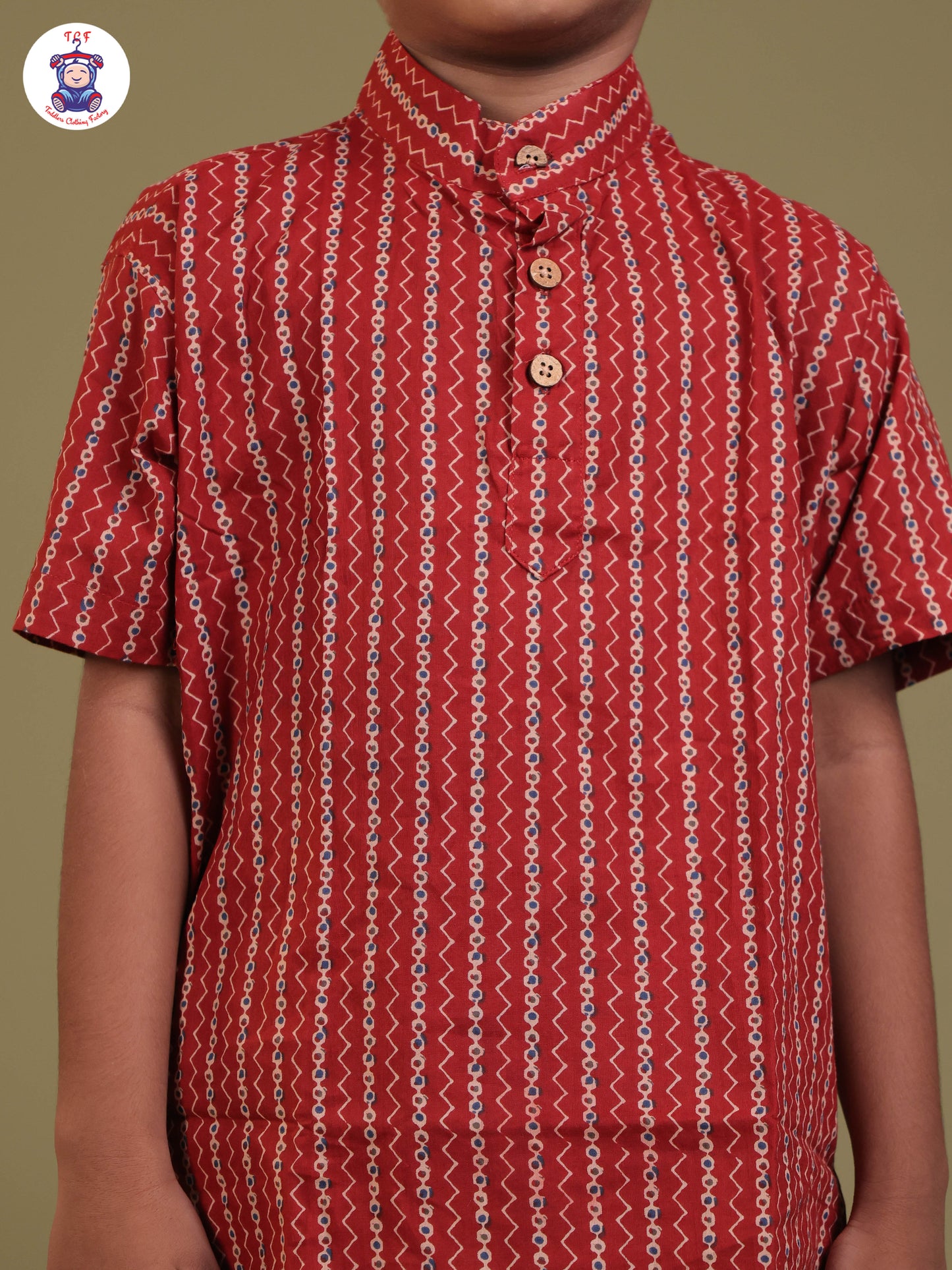 Maroon - Boys Printed Short Kurta