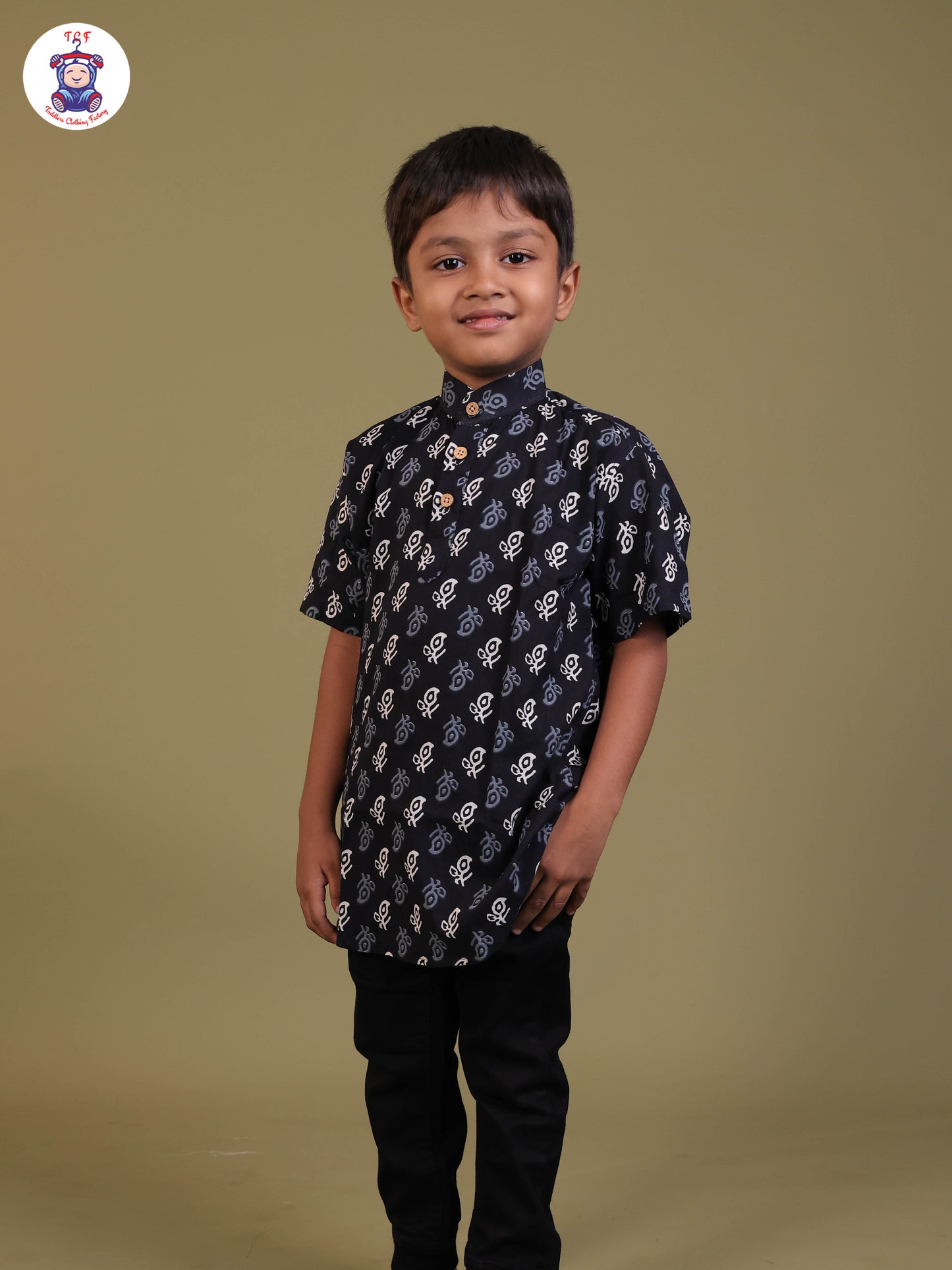 Navy Blue - Boys Printed Short Kurta