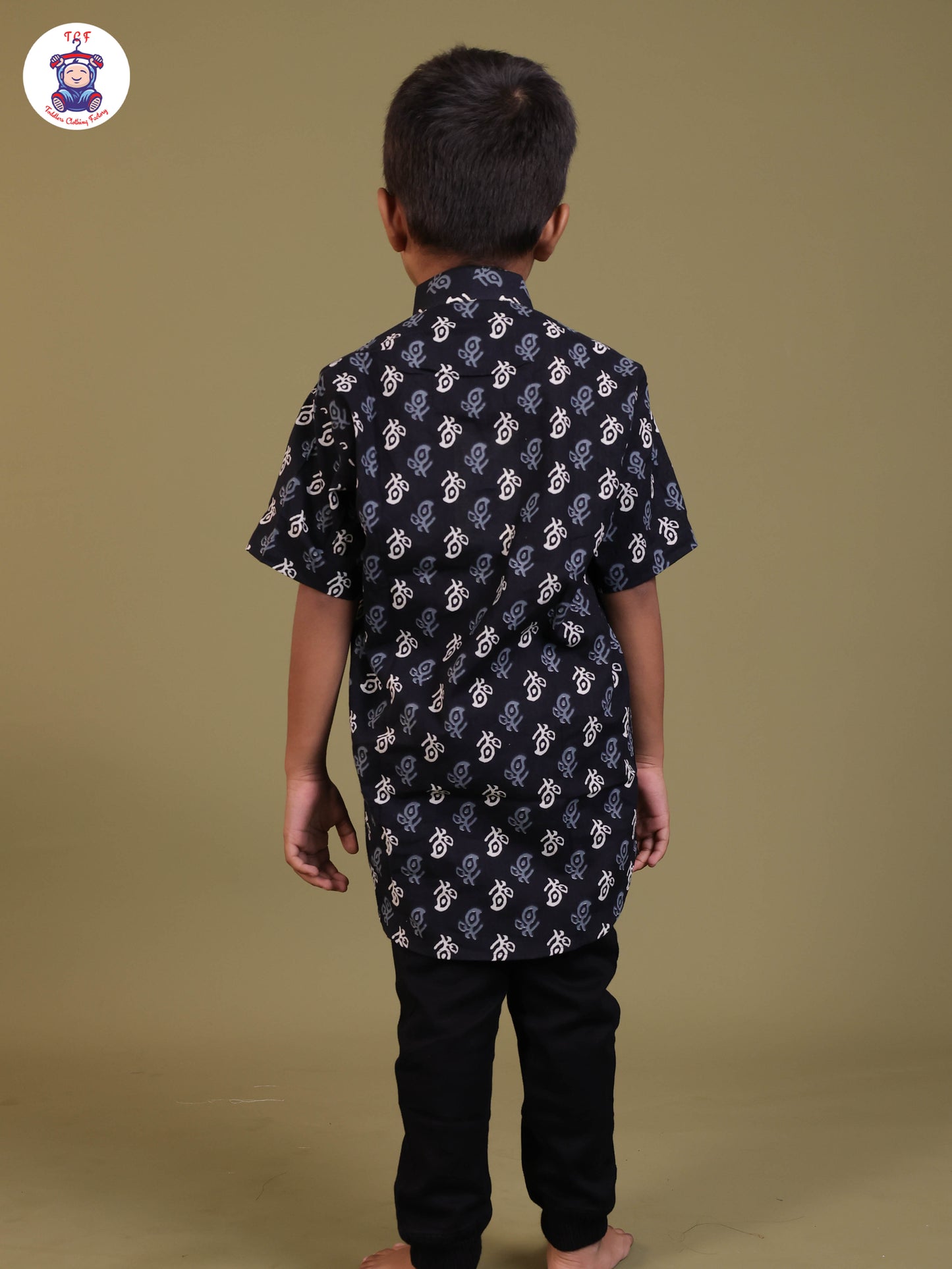 Navy Blue - Boys Printed Short Kurta