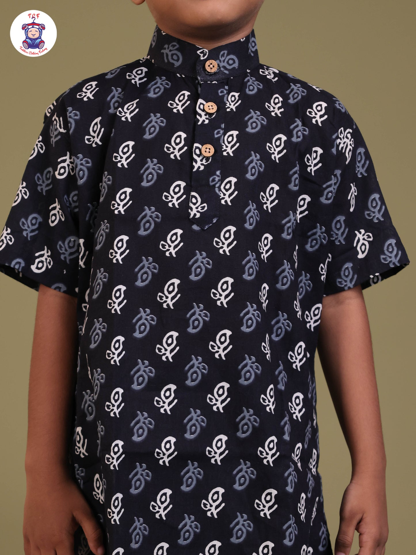 Navy Blue - Boys Printed Short Kurta