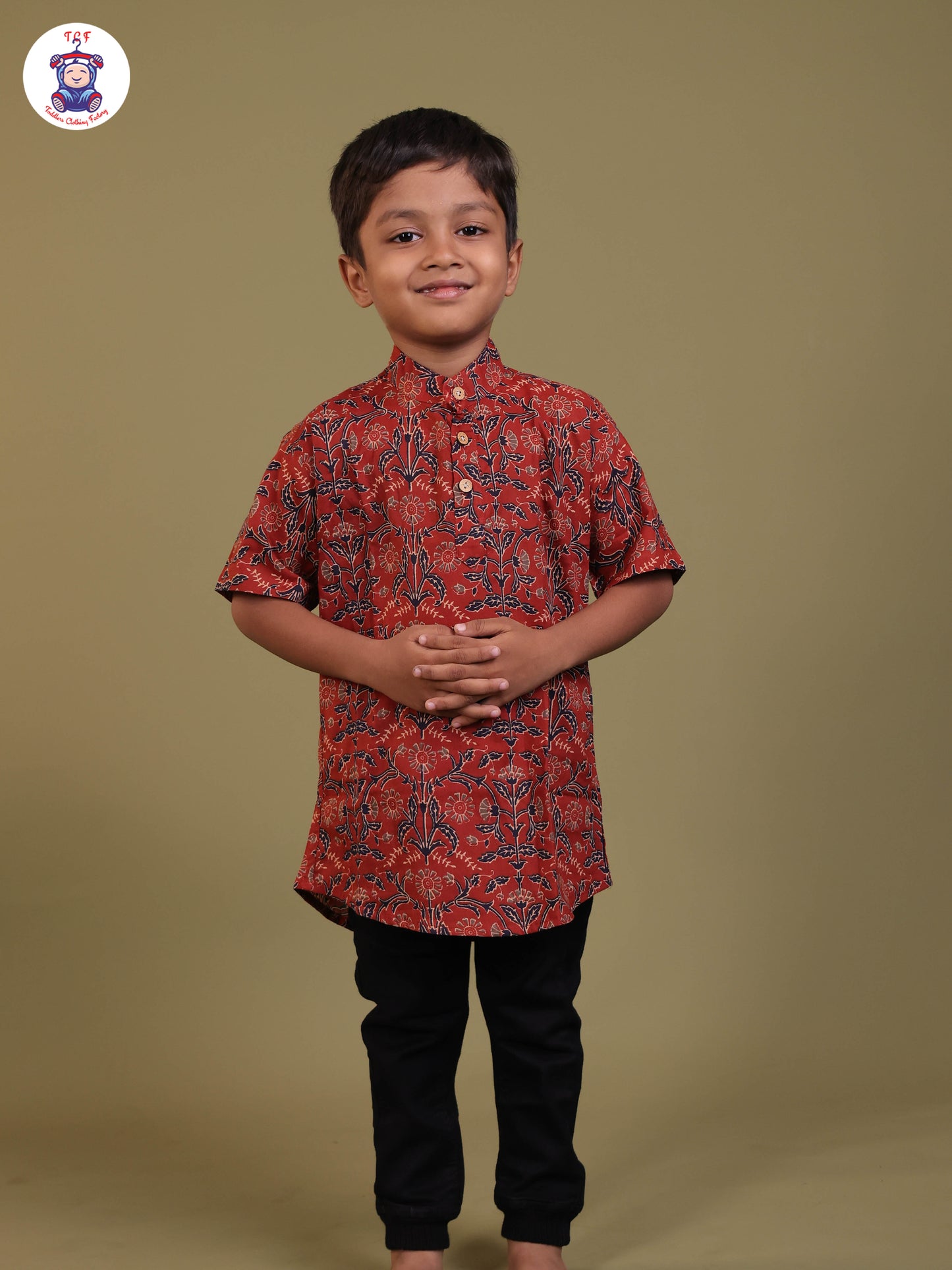 Brown - Boys Printed Short Kurta