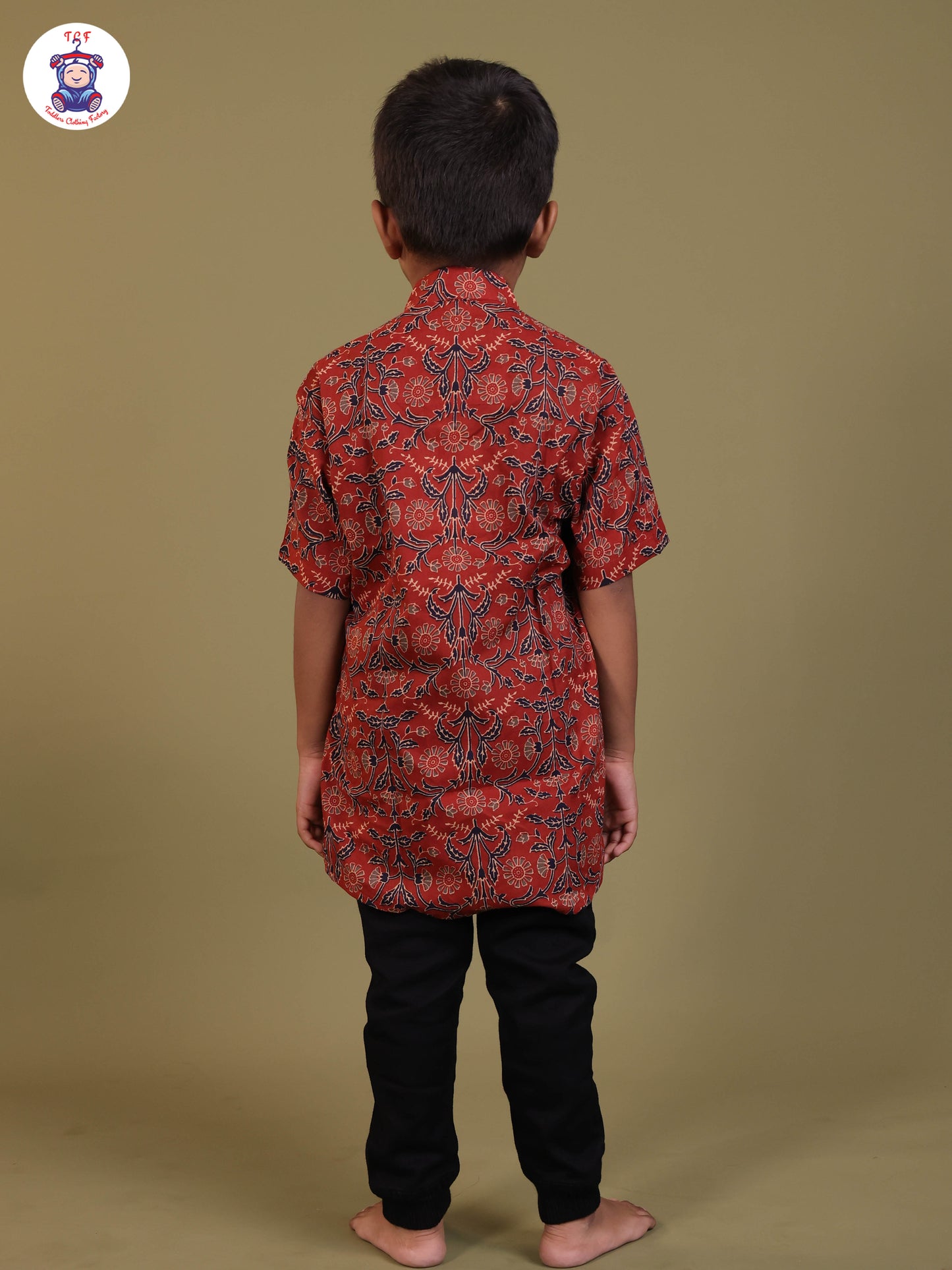 Brown - Boys Printed Short Kurta