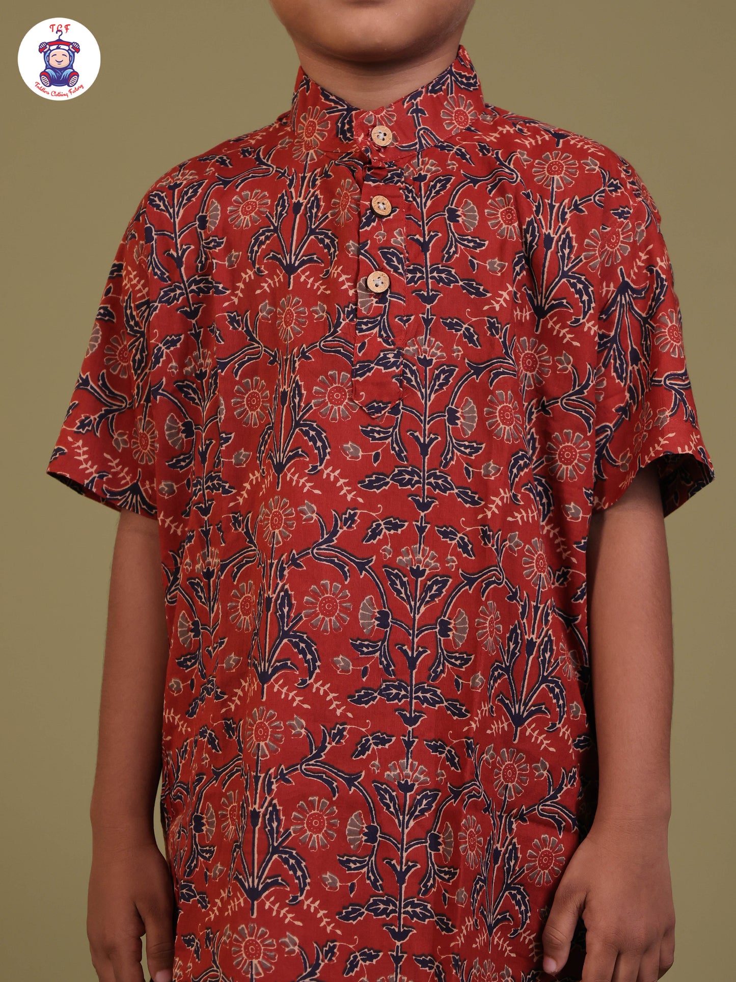 Brown - Boys Printed Short Kurta
