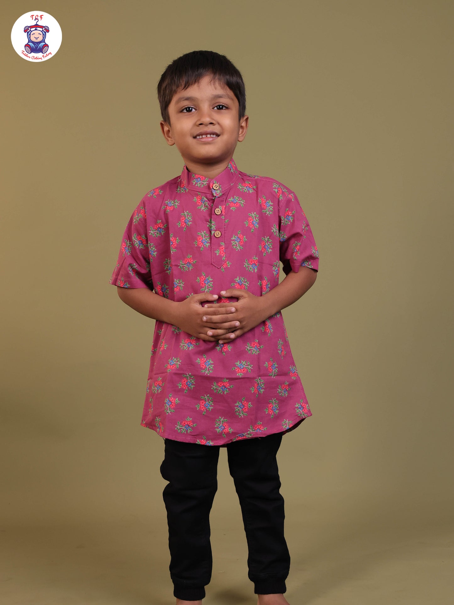Magenta - Boys Printed Short Kurta