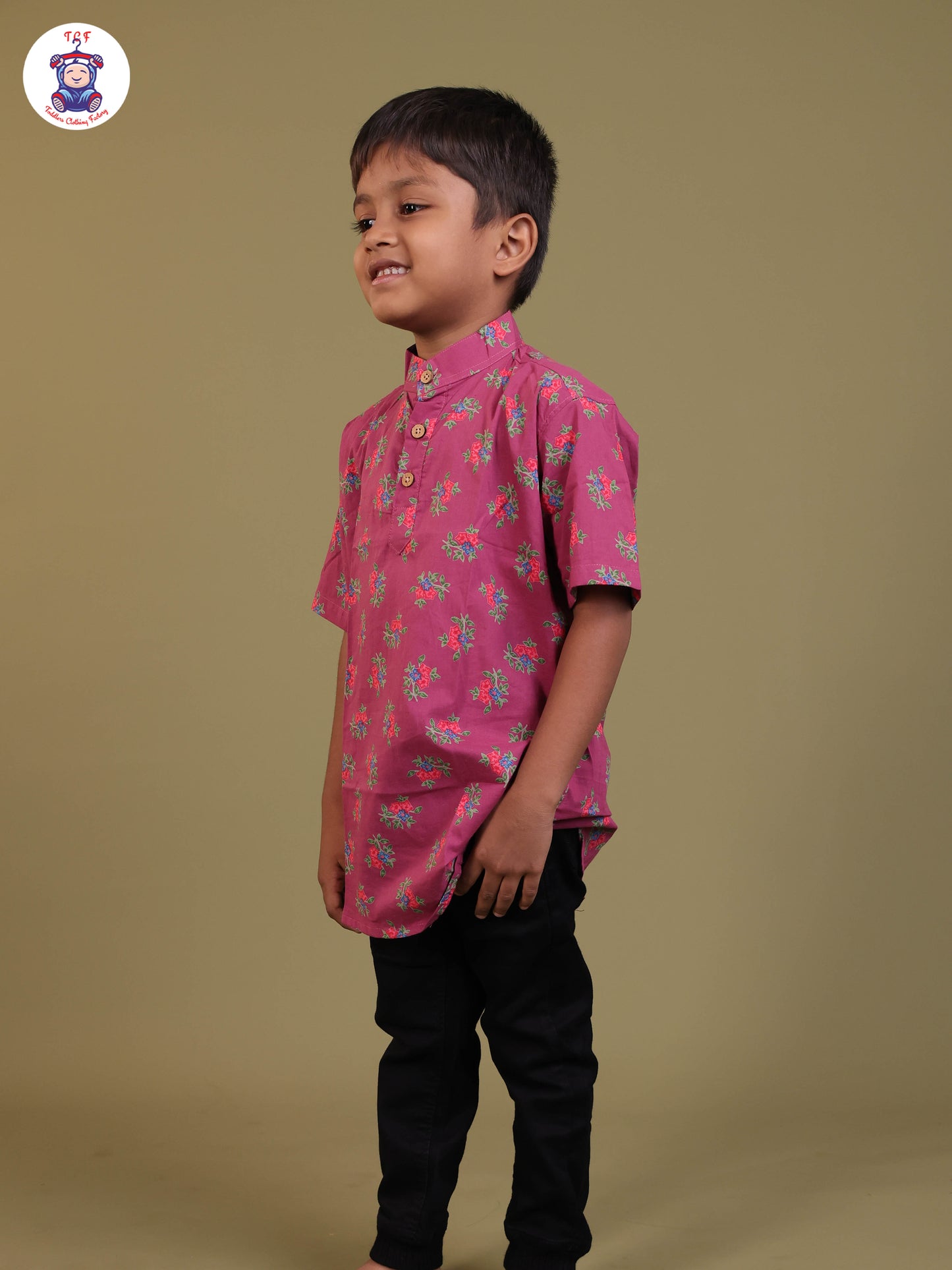 Magenta - Boys Printed Short Kurta