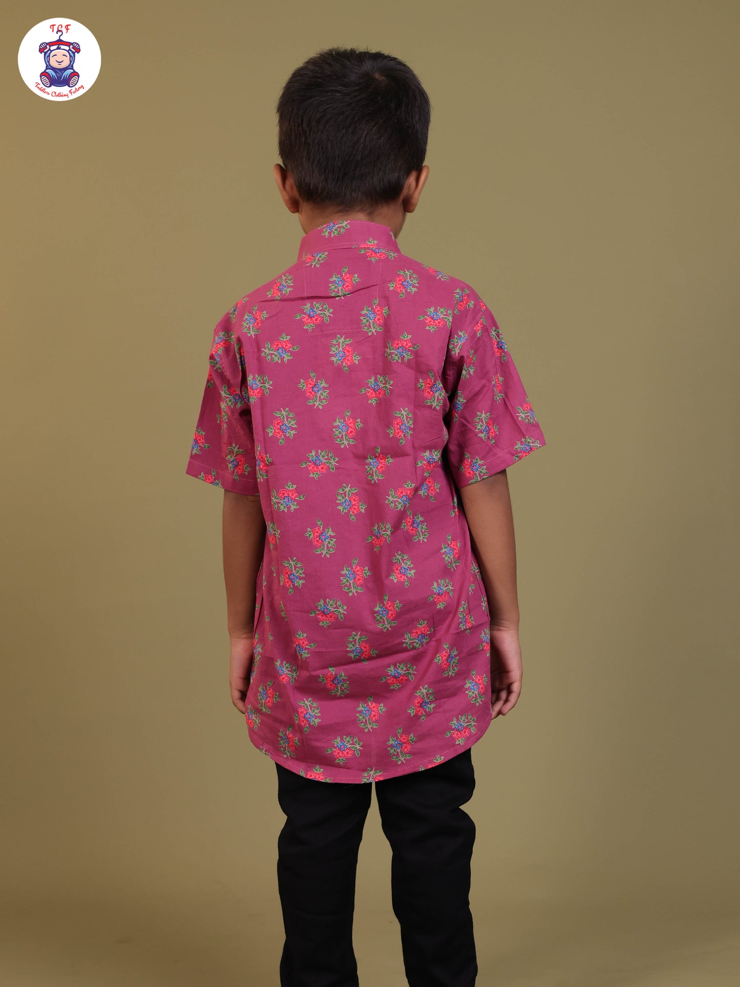 Magenta - Boys Printed Short Kurta