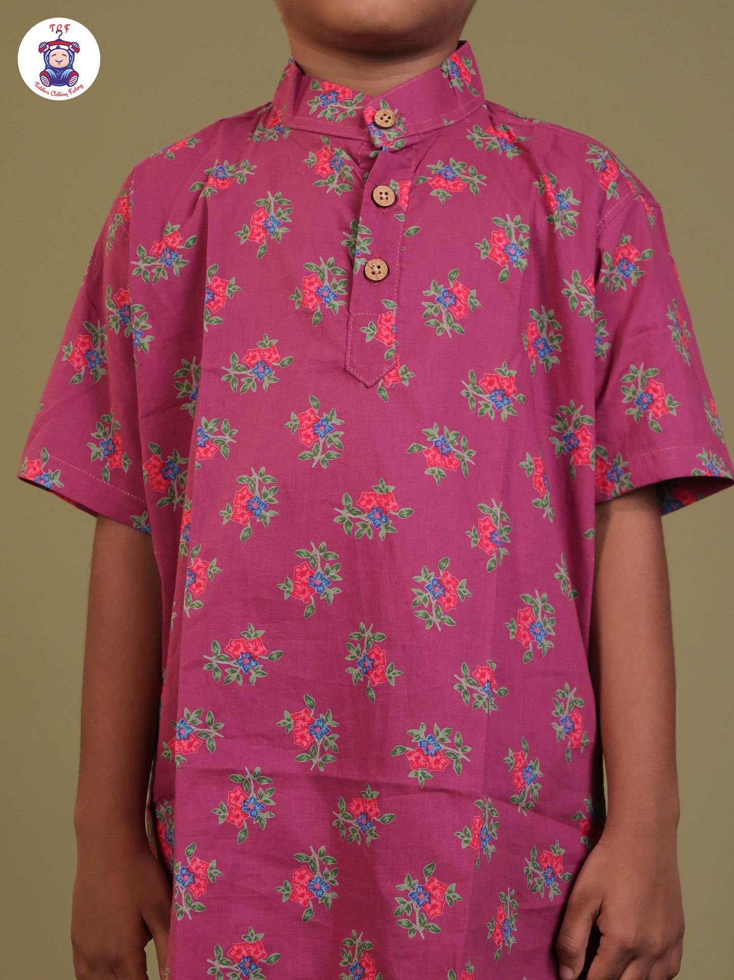 Magenta - Boys Printed Short Kurta
