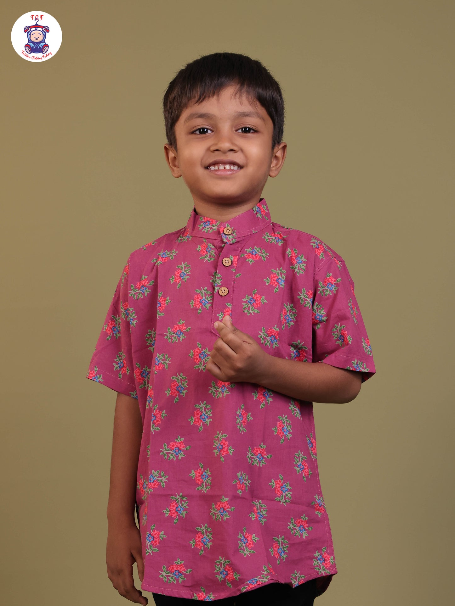 Magenta - Boys Printed Short Kurta