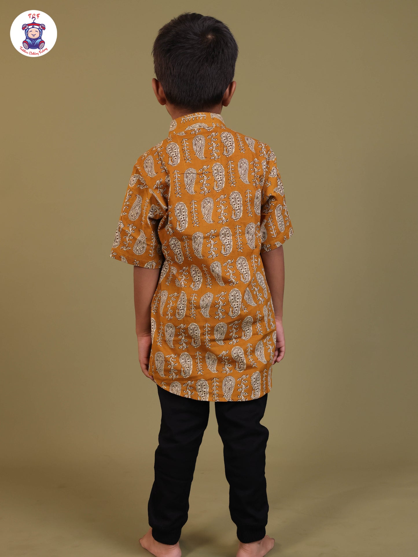 Mustard - Boys Printed Short Kurta
