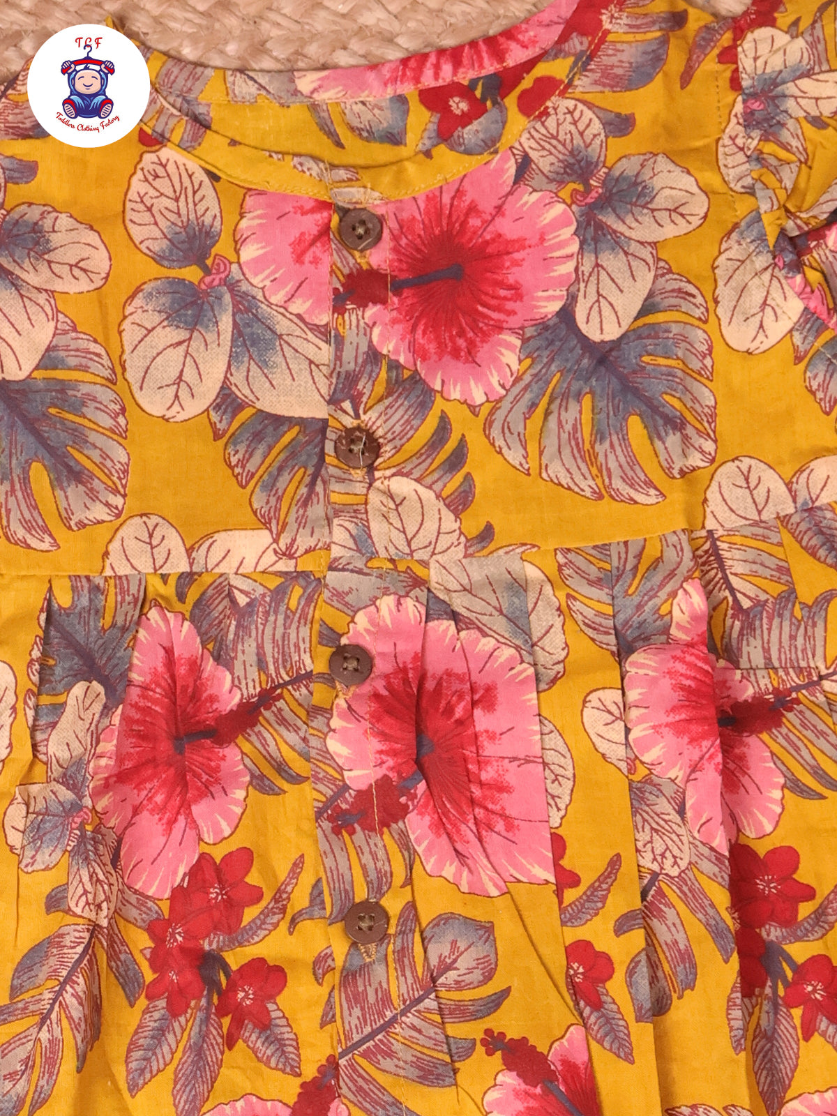 Mustard With Floral - Girls Jaipur Frocks