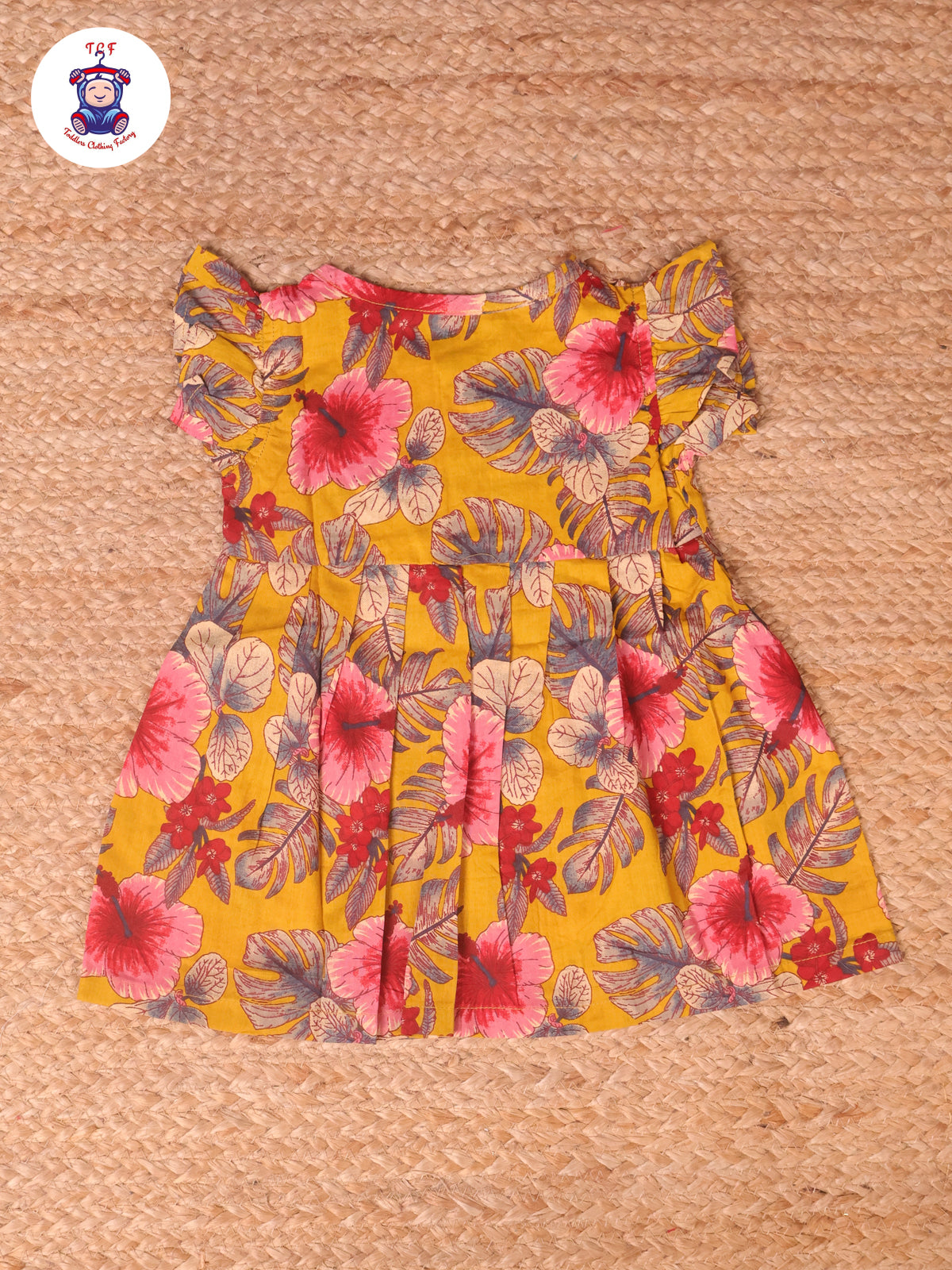 Mustard With Floral - Girls Jaipur Frocks