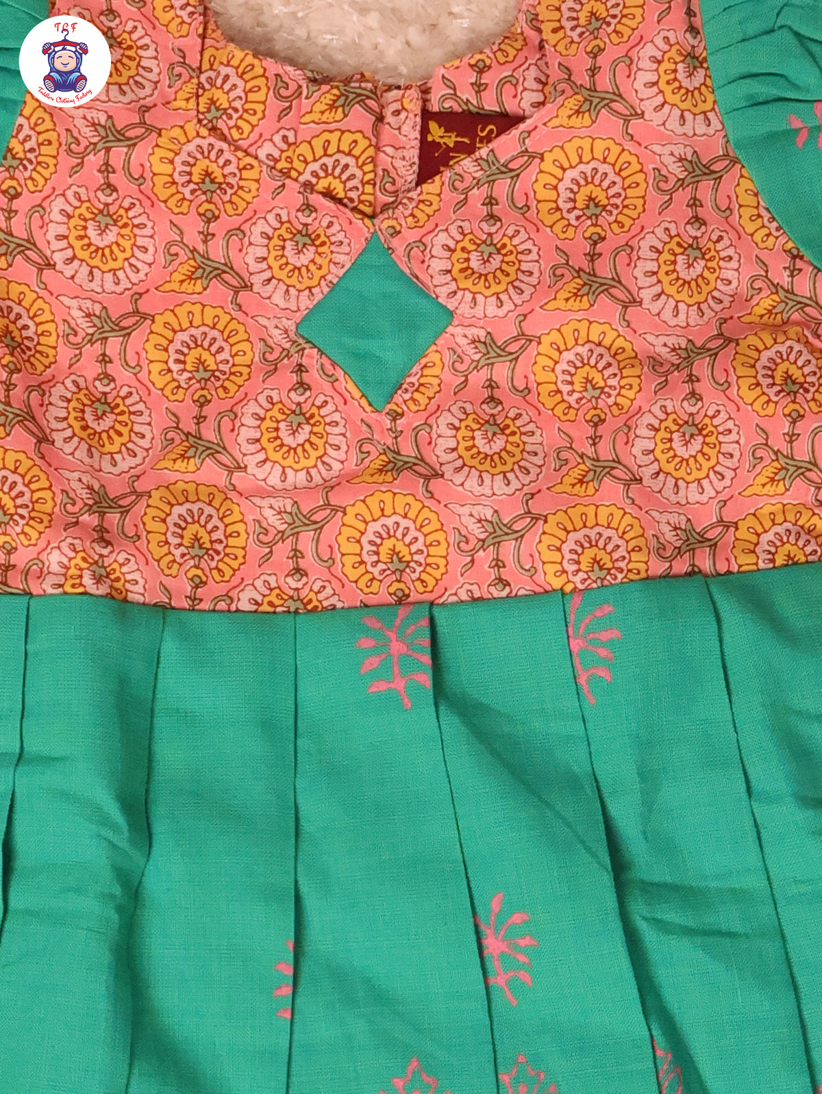 Light Pink & Green - Girls Readymade Long Frock