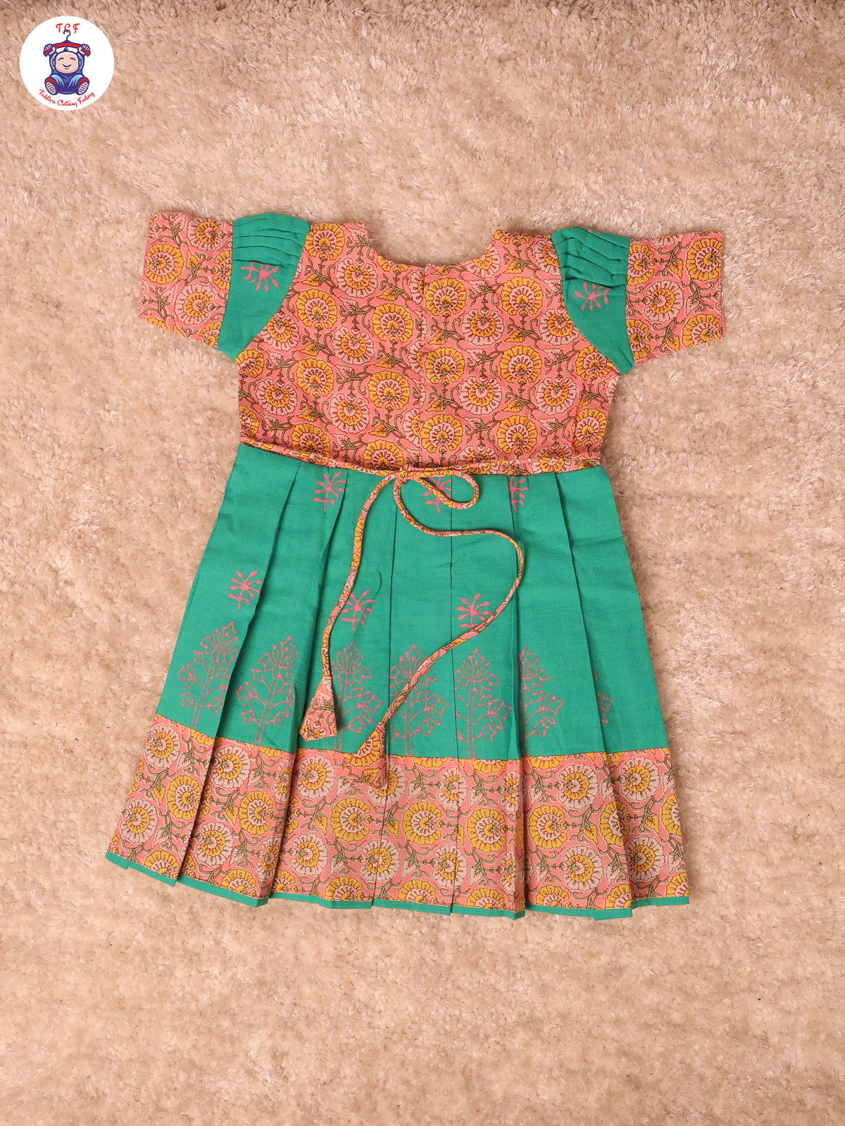 Light Pink & Green - Girls Readymade Long Frock